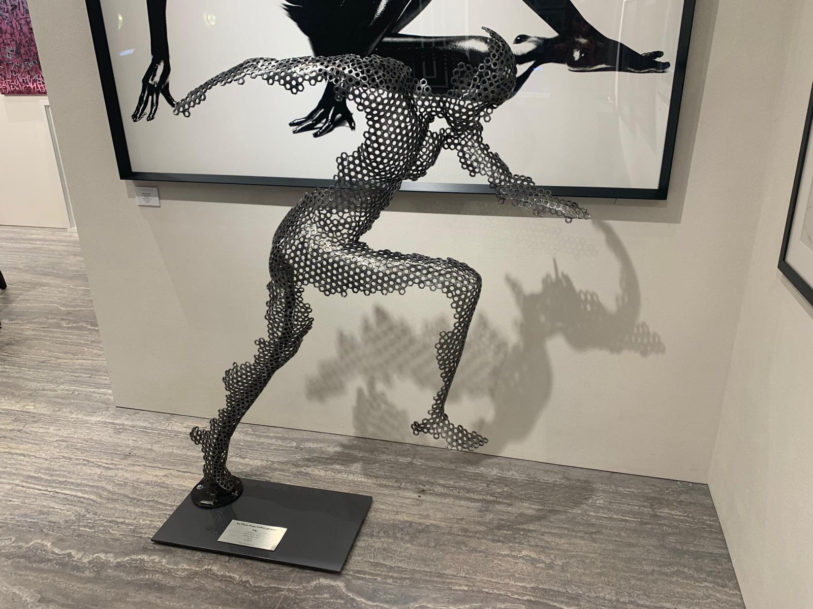 Real Human size 180 cm 
Signed and numbered on the sculpture 
VYKI creates figurative and contemporary sculptures linking steel to the human body.
His works aim to provoke reaction, reflection and adhesion at first glance.
Following his visit to