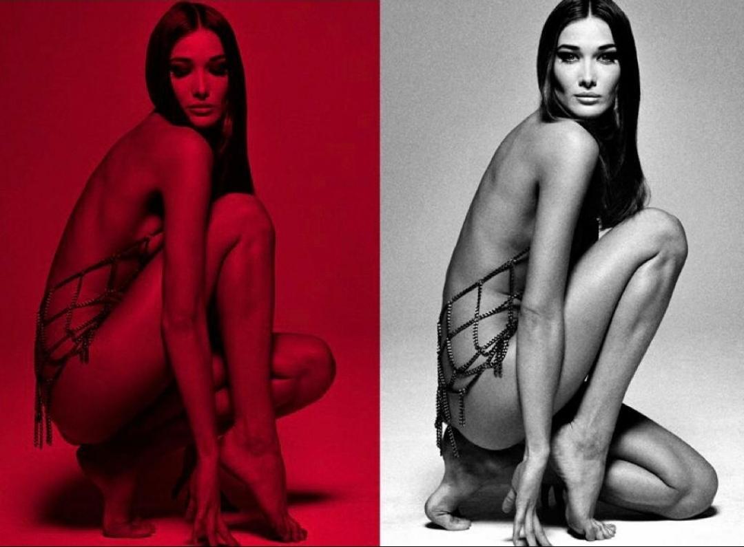 Portrait Photograph di PHILLIPE ROBERT  - Robert Phillips - Carla Bruni nuda - Harper's Bazaar 1992