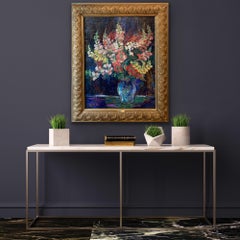 Large Impressionist Floral Still Life - Colourful Flowers  Vase école de Paris