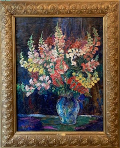 Large Impressionist Floral Still Life - Colourful Flowers  Vase école de Paris
