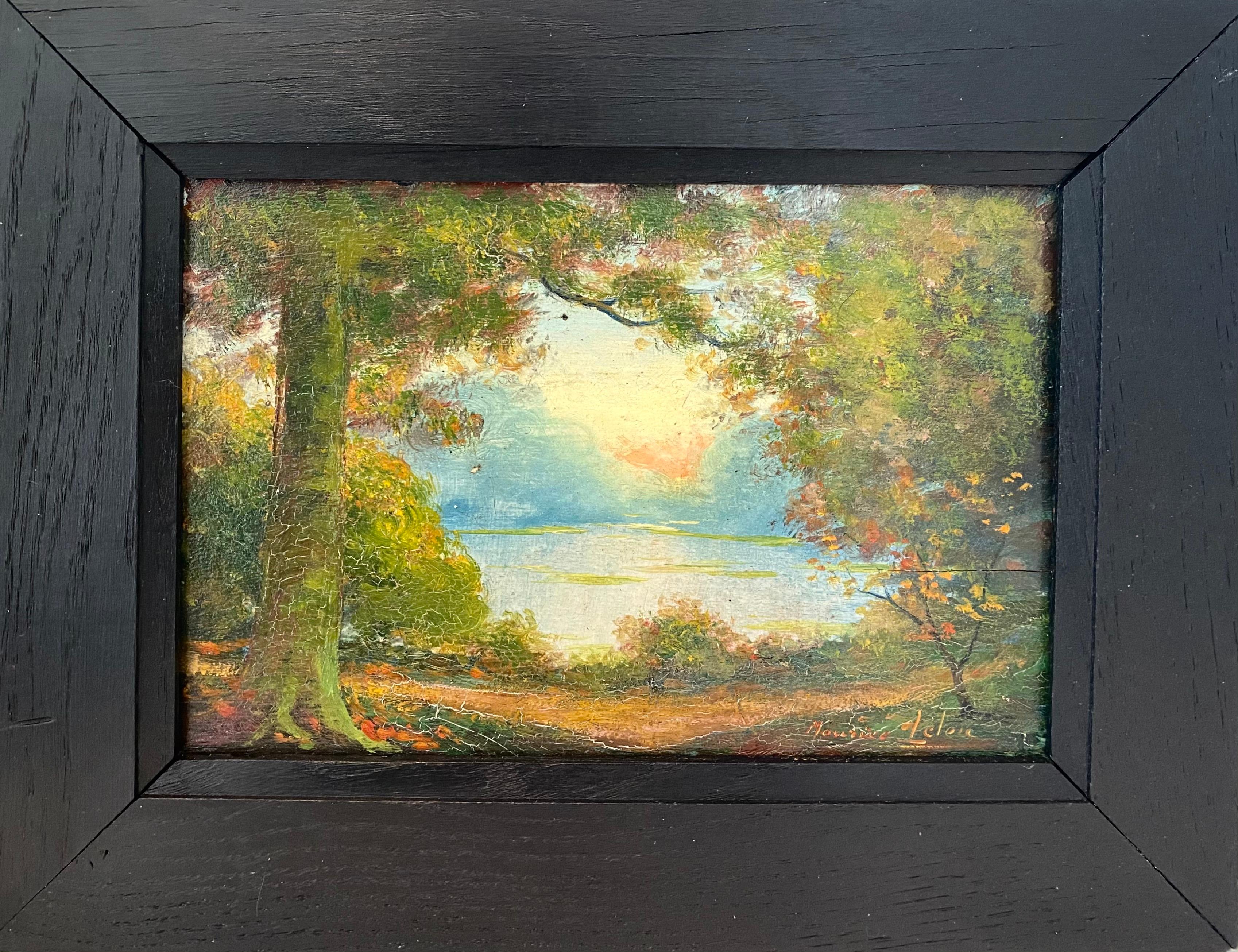 Maurice Leleu Landscape Painting - French Impressionist Ecole de Paris Painting - Sunset in a Park - Landscape Lake
