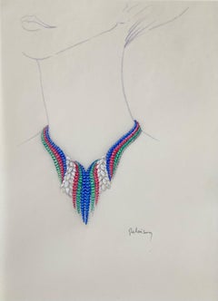 Sketch for a jewel set - necklace - Van Cleef Bulgari Cartier - Flowered Diamond