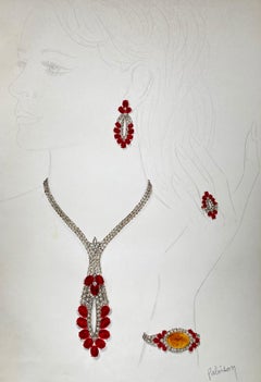 Sketch-Schmuck Set aus Halskette und Ohrringen - Van Cleef Bulgari Cartier Cravatte