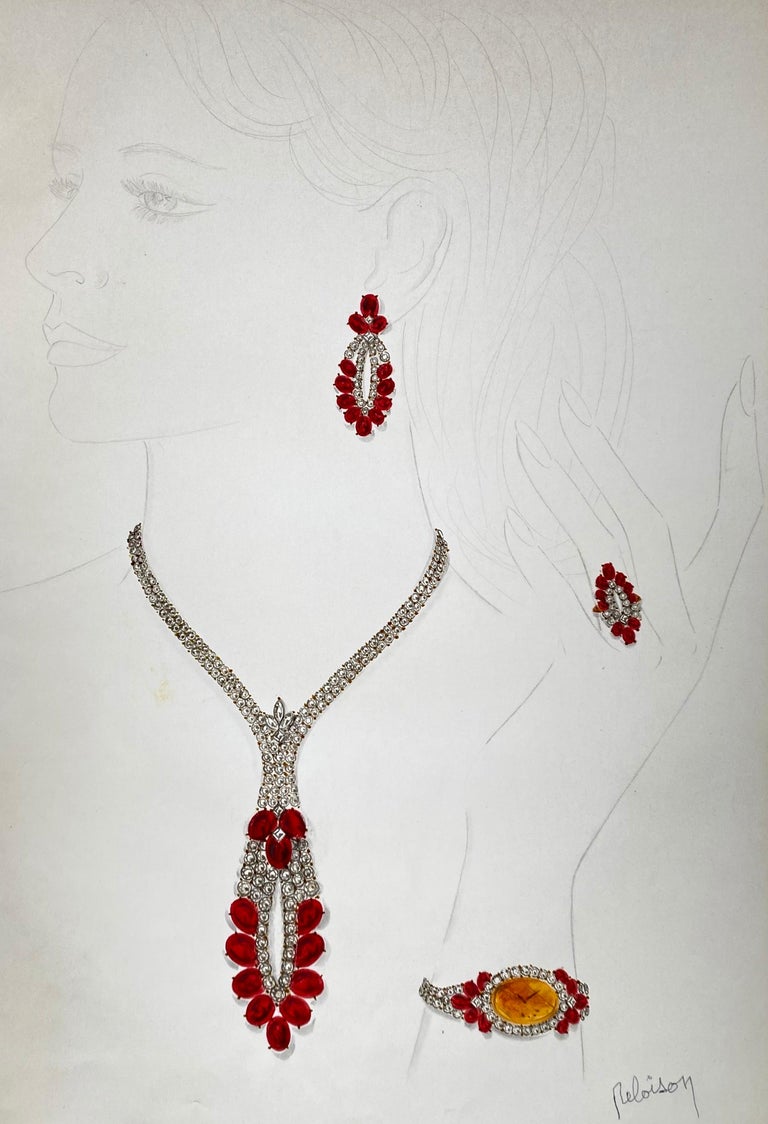 Philippe Deloison - Sketch jewellery set necklace and earrings - Van Cleef  Bulgari Cartier Cravatte at 1stDibs | necklace sketch, bulgari sketch,  jewellery set drawing
