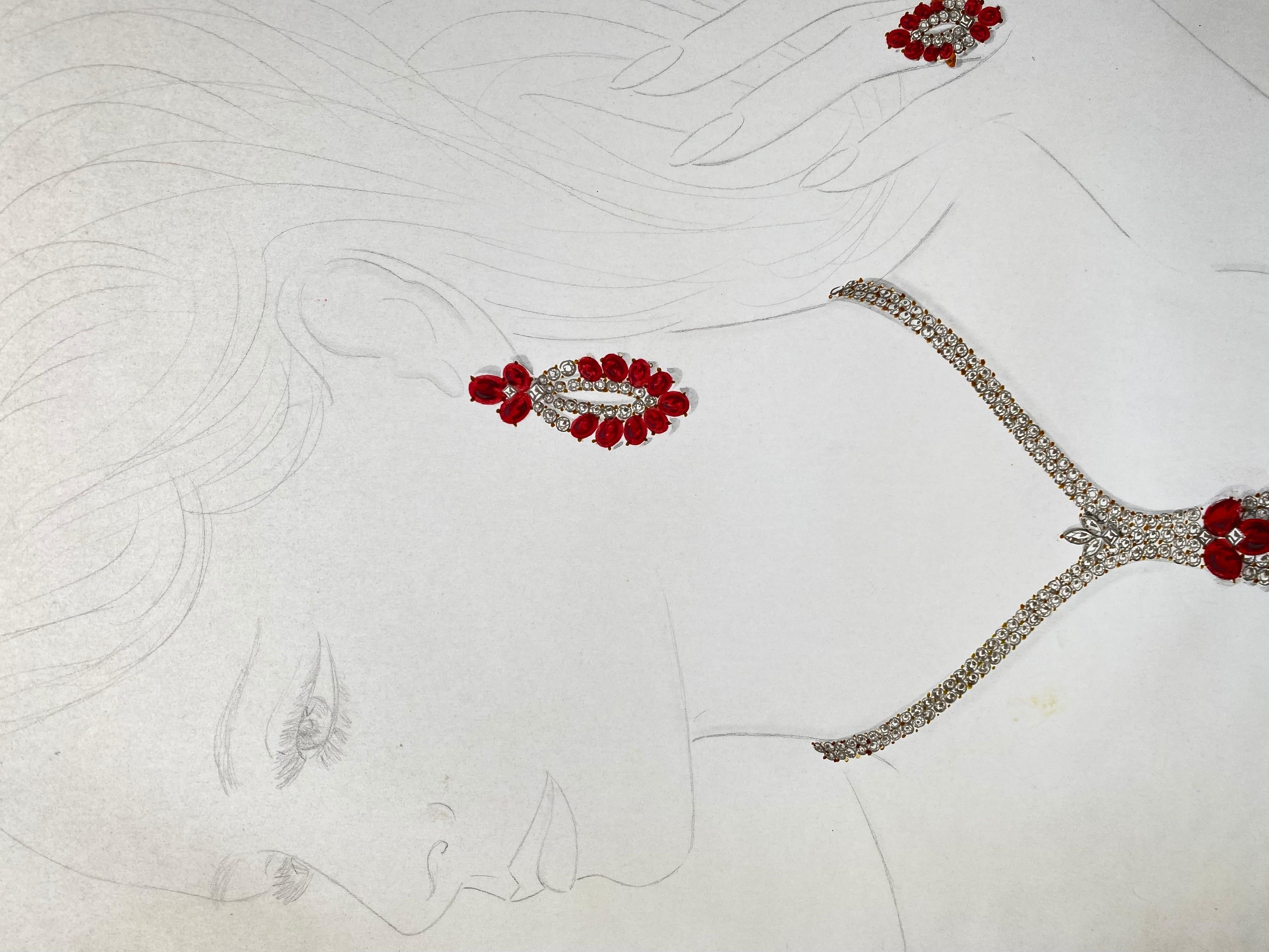 Sketch jewellery set necklace and earrings - Van Cleef Bulgari Cartier Cravatte - Art by Philippe Deloison