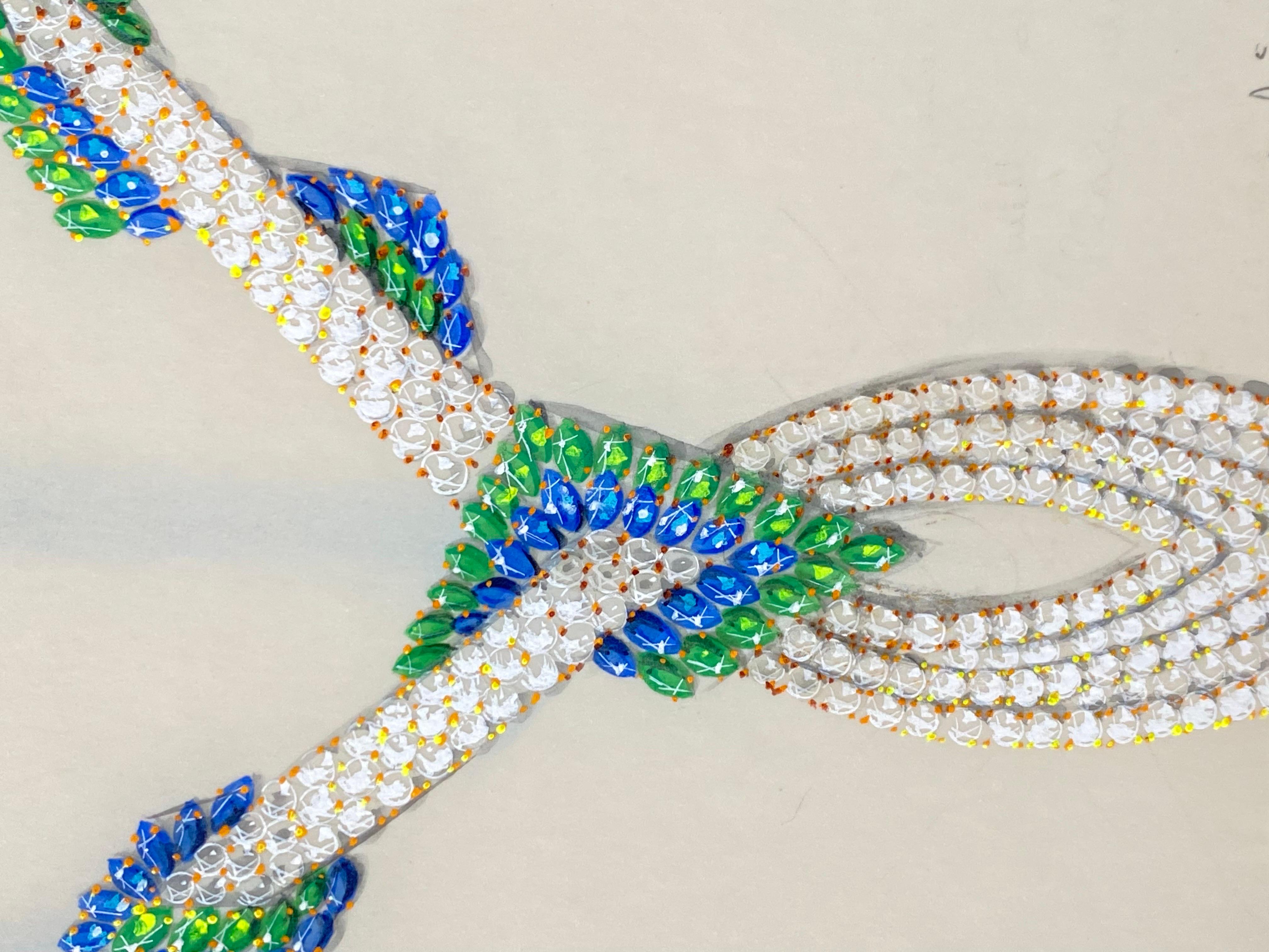Schizzo per una parure di gioielli - collana e orecchini - Van Cleef Bulgari Cartier 1985 - Portrait Beige di Philippe Deloison