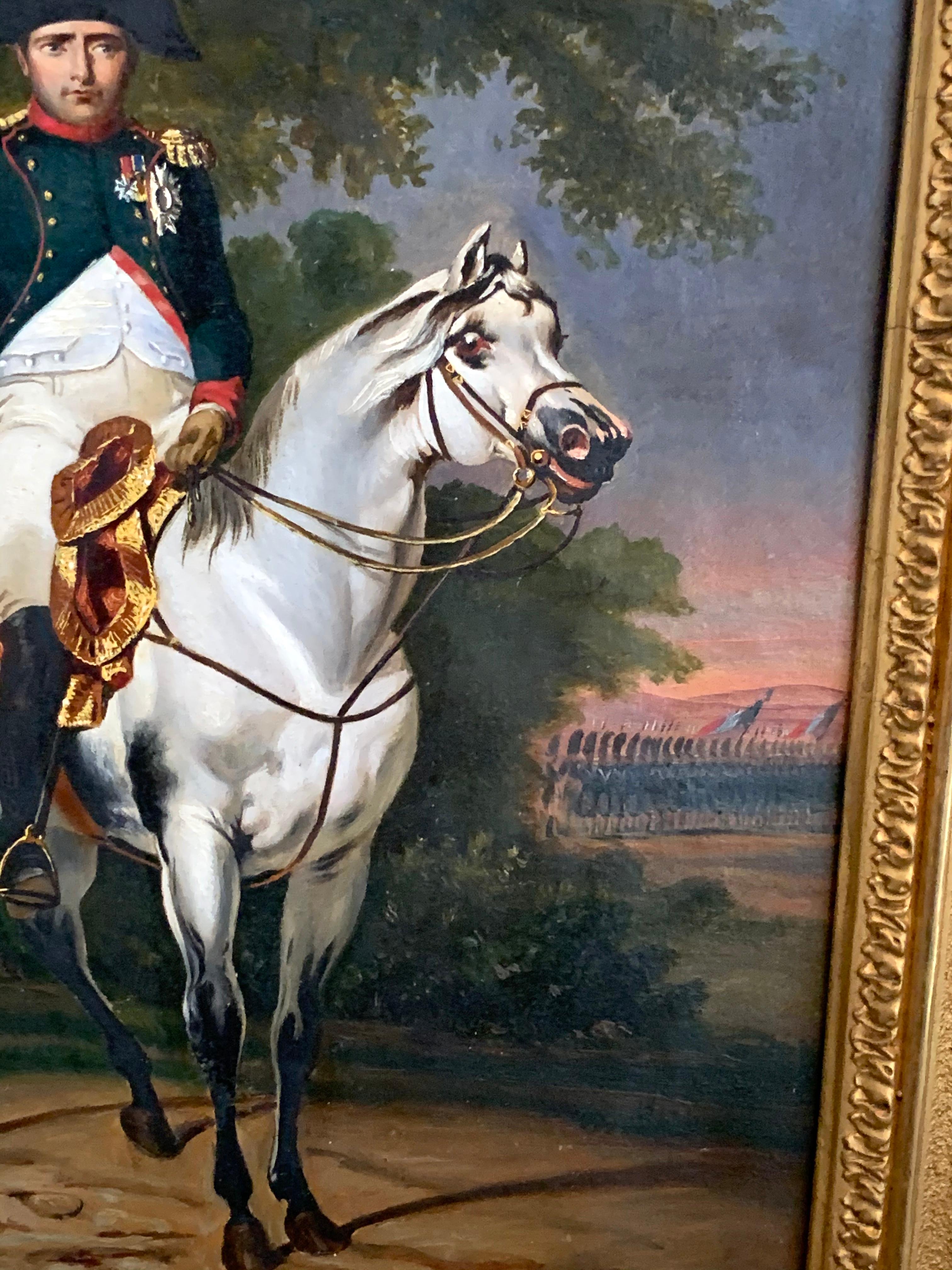 Napoleon Bonaparte on his horse - French school 19th century  - Brown Portrait by Unknown