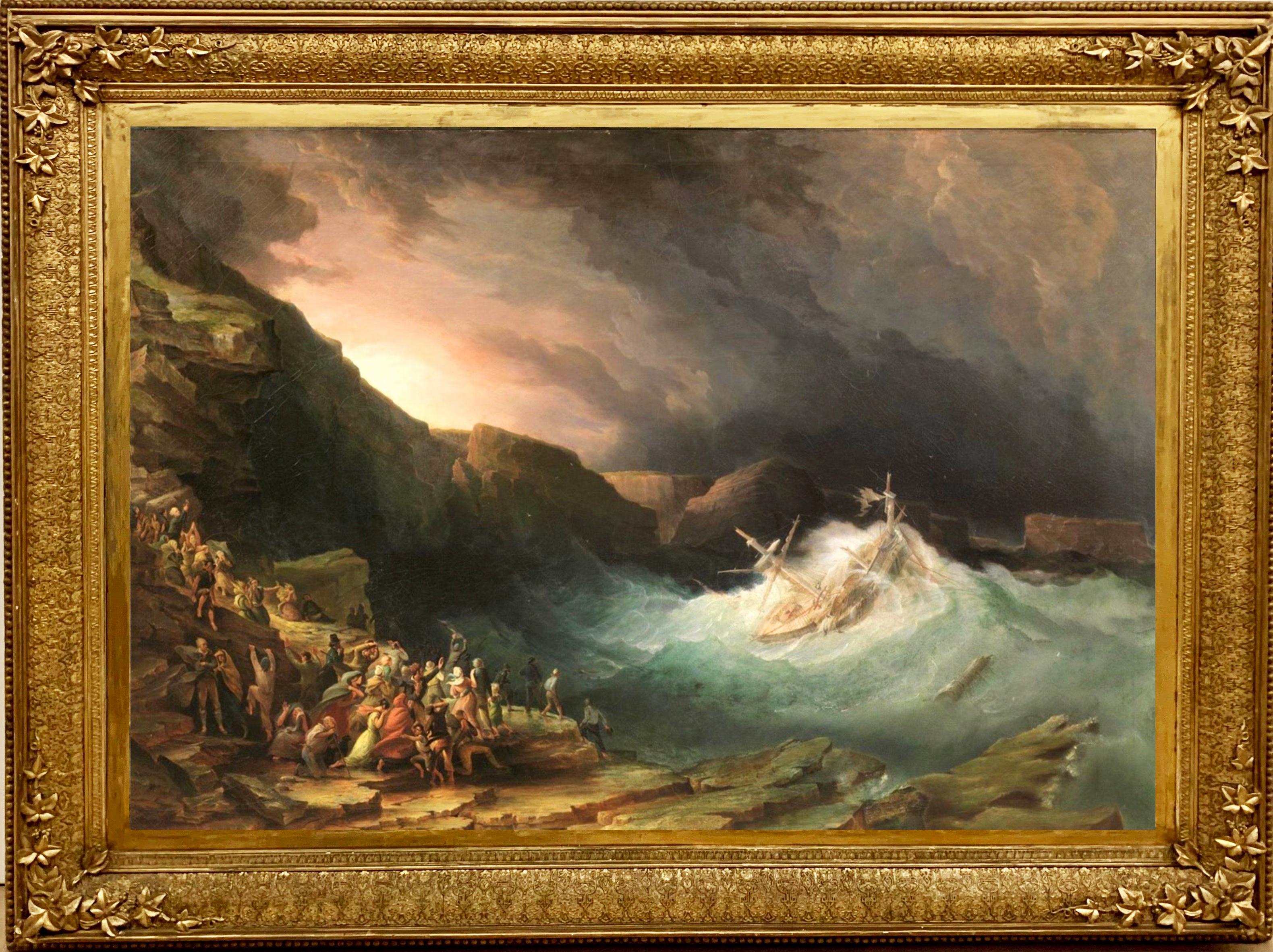Richard Brydges Beechey Landscape Painting - 19th century British Marine painting - The storm - Seascape Lightening Ship