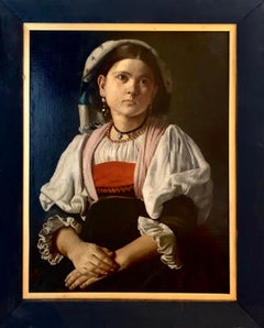 19th century French portrait painting - Northern Italian Girl - Portrait Genre