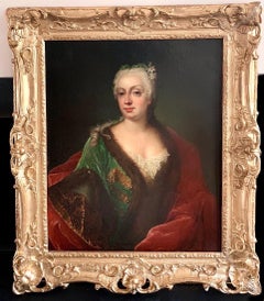 17th century French Portrait painting of a noble lady wearing an elegant gown