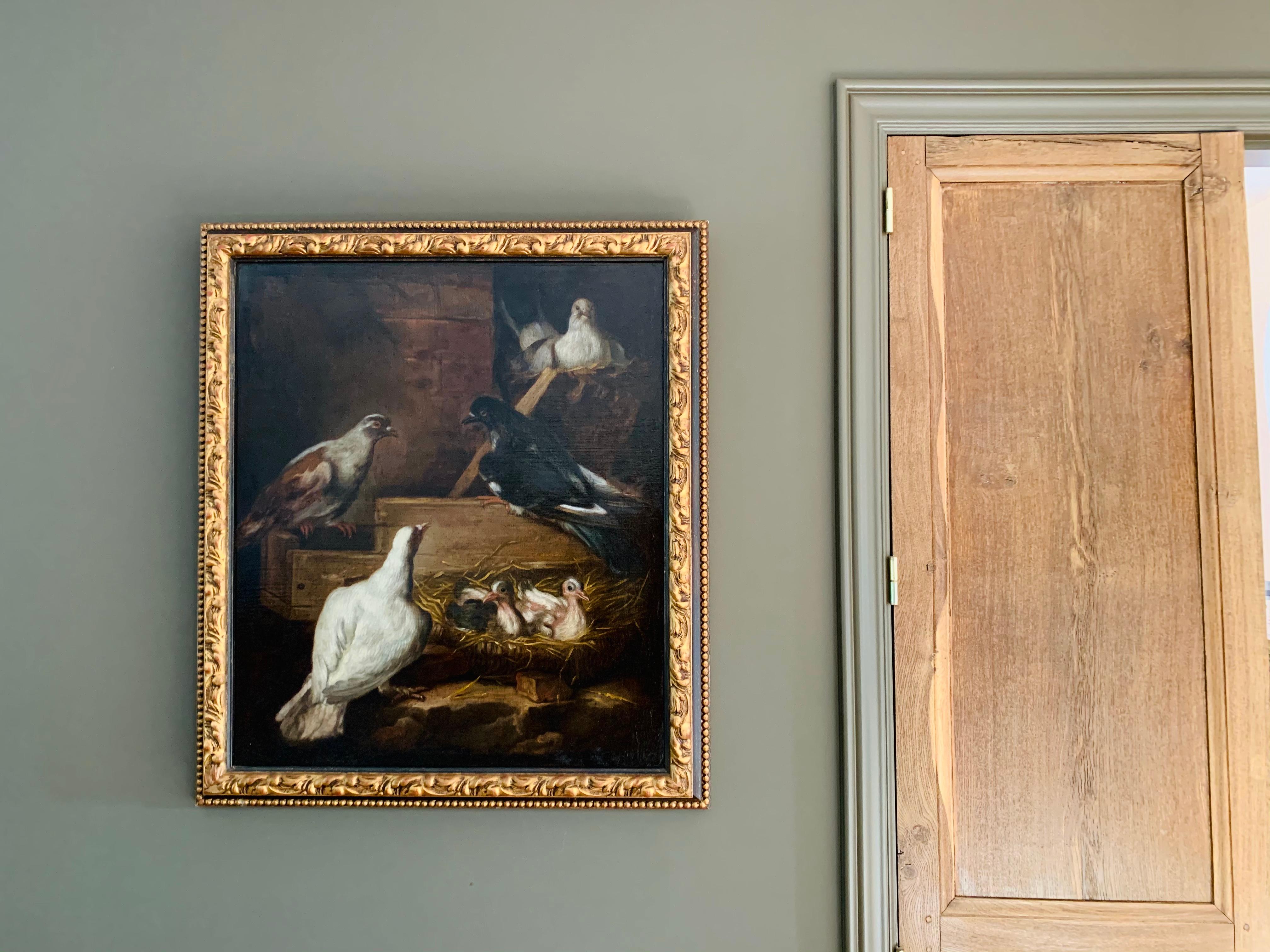 We offer a special 20% discount on this item during the Holiday Sale only until November 30.

This 17th century Italian Baroque painting is both a symbol of a happy and warm home (nest) as well as a wonderful and ornithilogically accurate depiction