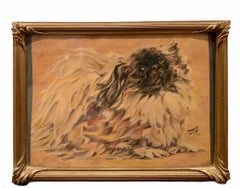 Expressionistisches Porträt eines Pekinger Hundes - Hundeporträt-Aquarell