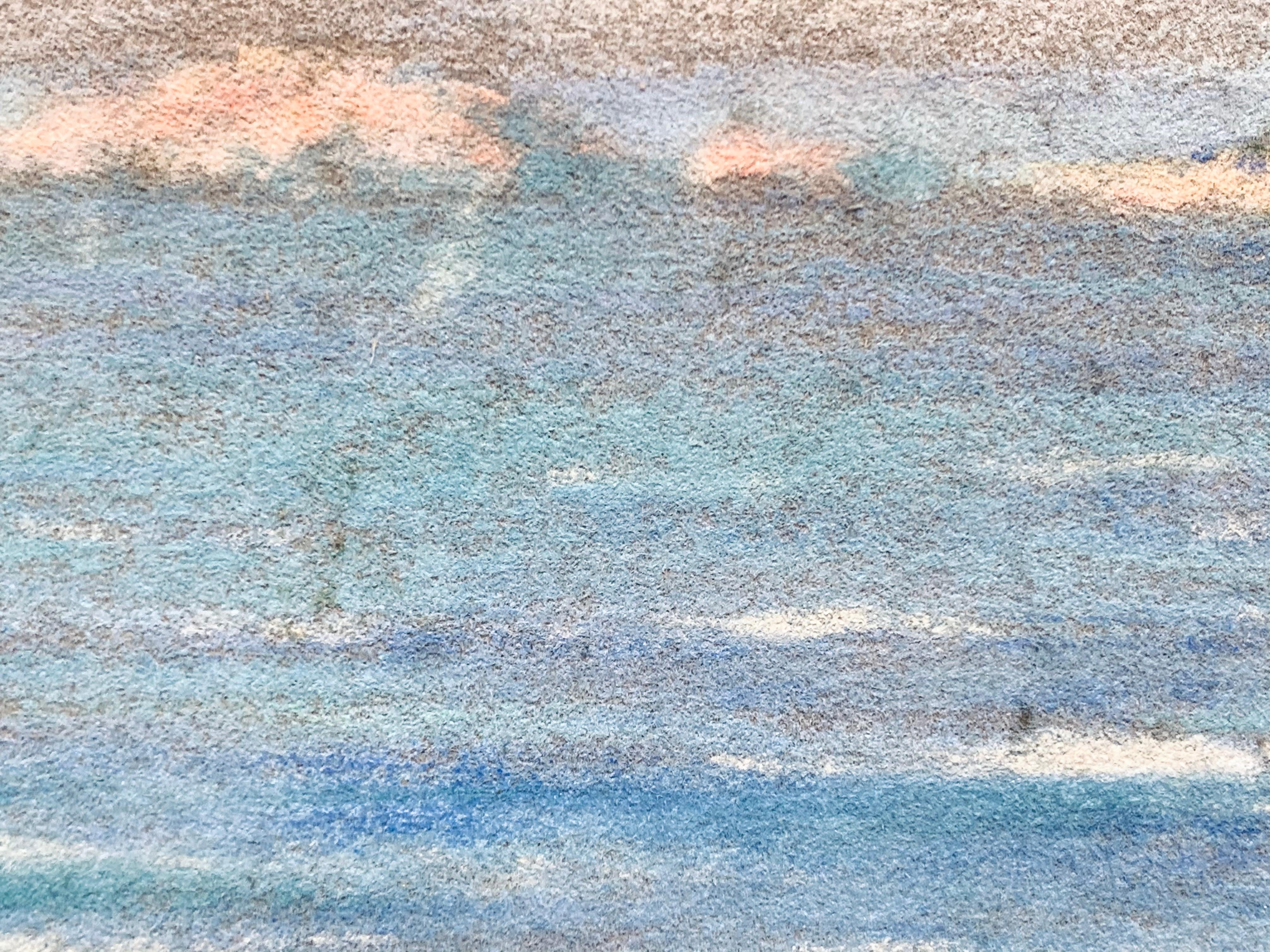 Antique French impressionist Marine pastel painting Cote d'azur  - Impressionist Painting by M. Belliard