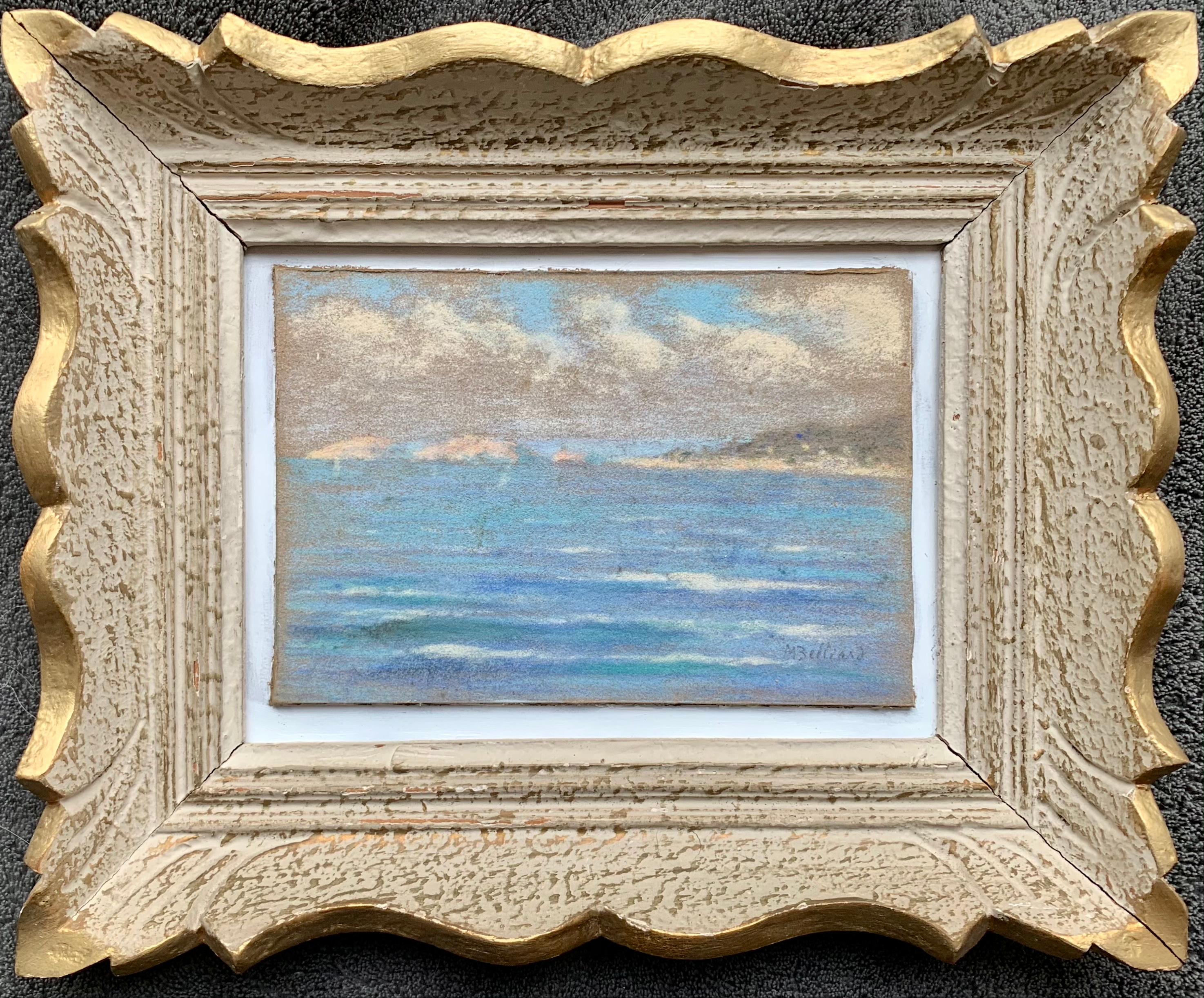 M. Belliard Landscape Painting - Antique French impressionist Marine pastel painting Cote d'azur 