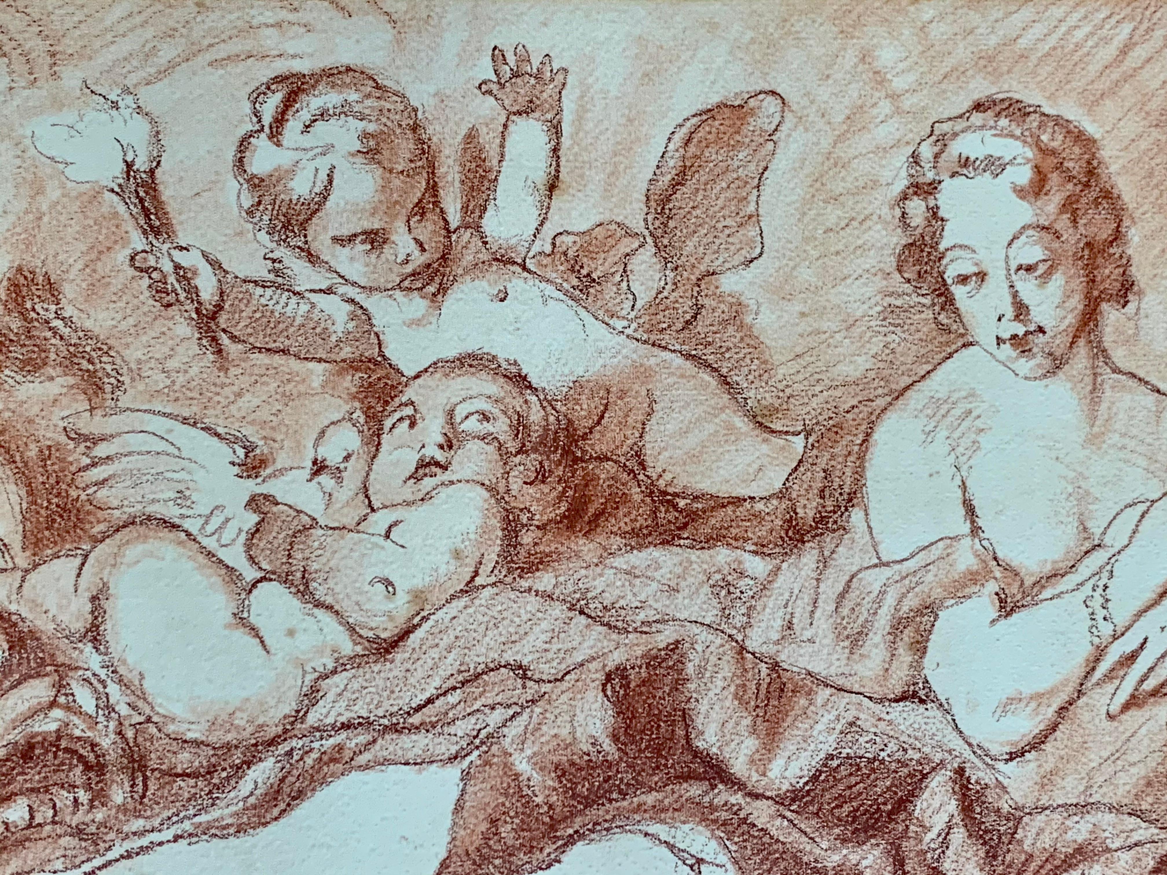 Large Pair 18th century French Rococo Drawings - Figurative Putti Romantic Venus 1