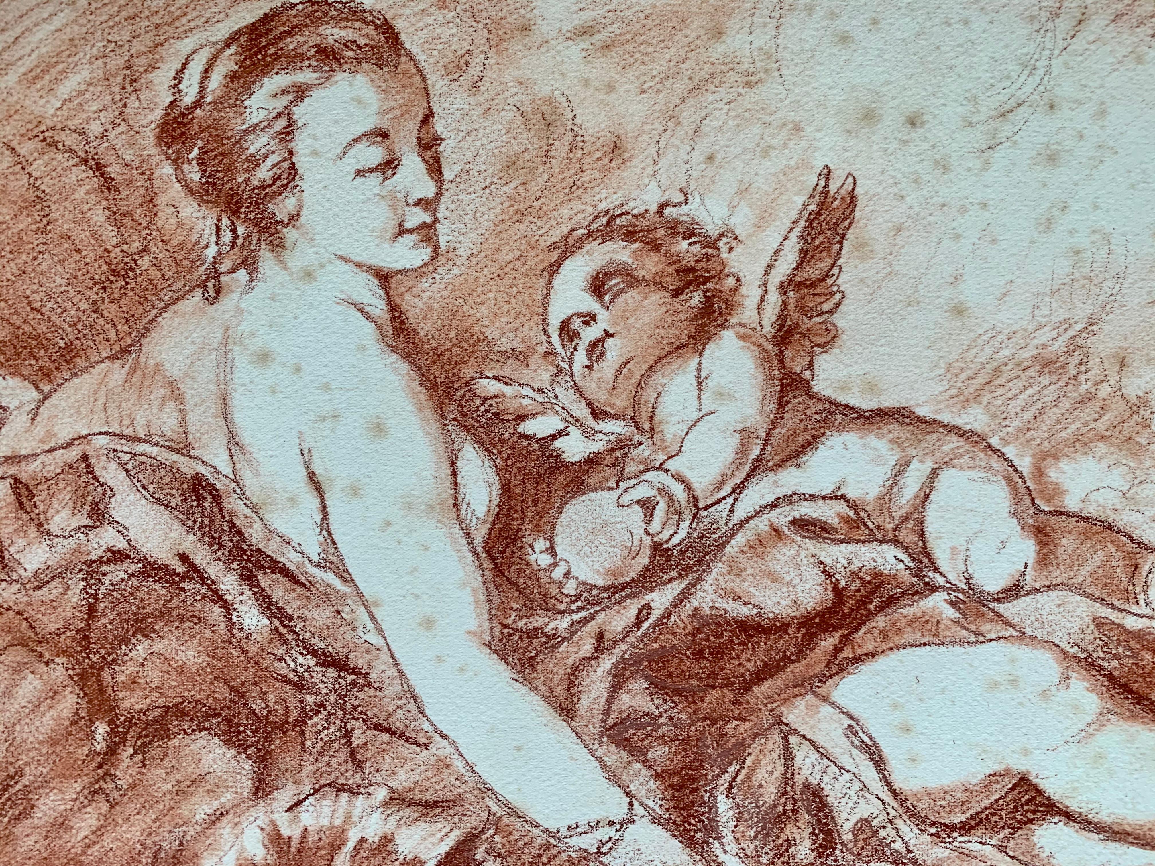 Large Pair 18th century French Rococo Drawings - Figurative Putti Romantic Venus 2