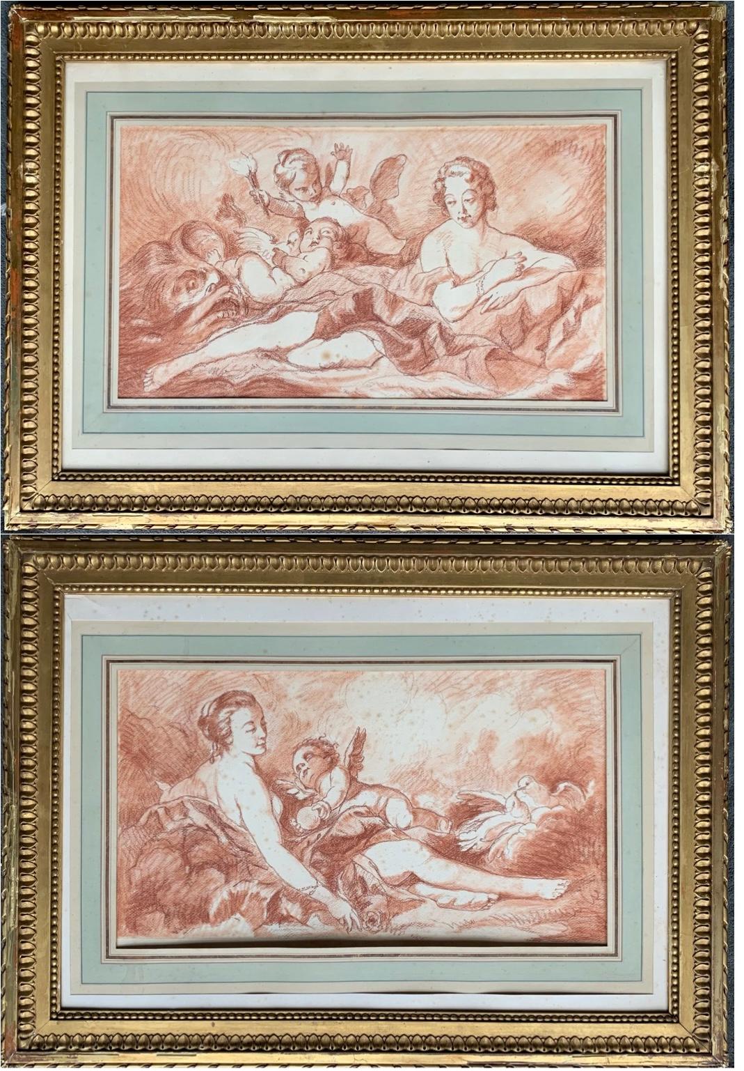 François Boucher Figurative Art - Large Pair 18th century French Rococo Drawings - Figurative Putti Romantic Venus