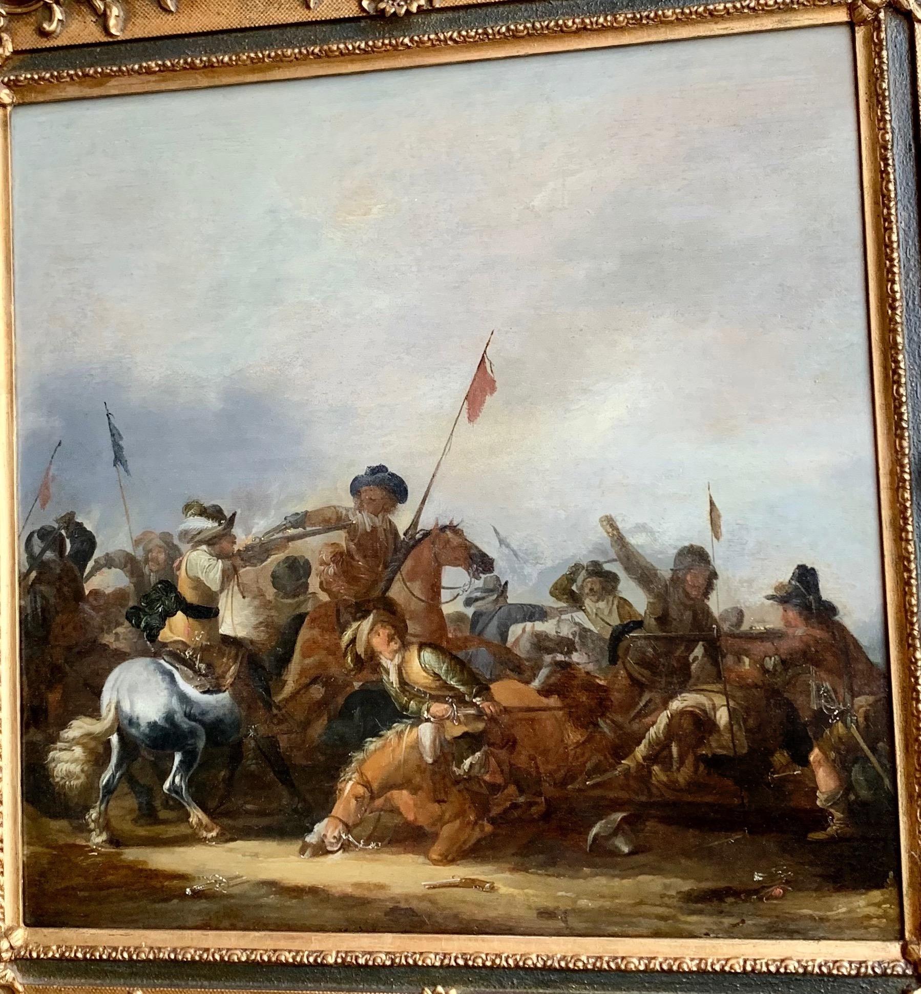 17th century Dutch Old Master painting - Cavalry Skirmish Battle War Fight  - Painting by Jan Asselijn
