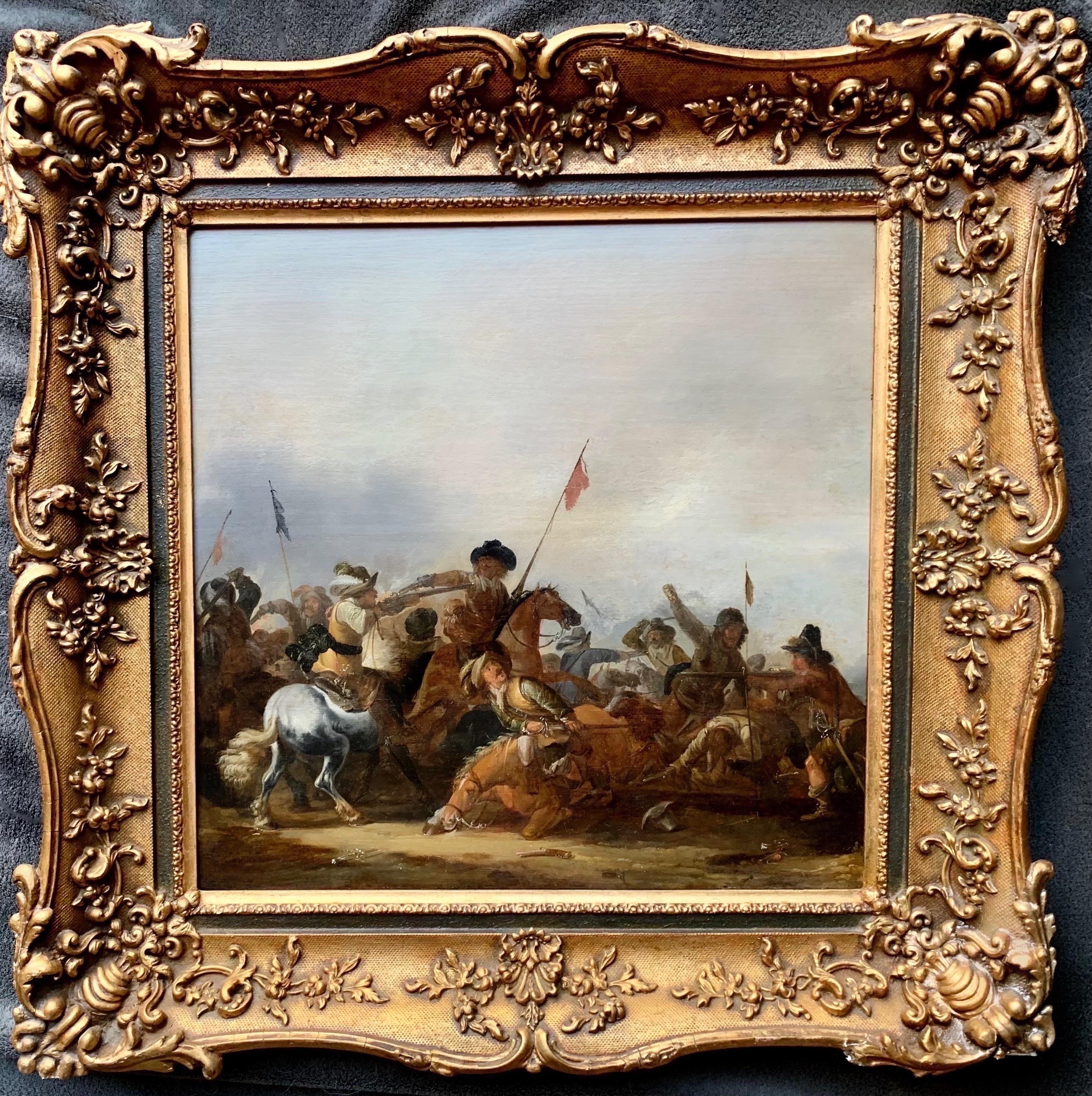 Jan Asselijn Landscape Painting - 17th century Dutch Old Master painting - Cavalry Skirmish Battle War Fight 