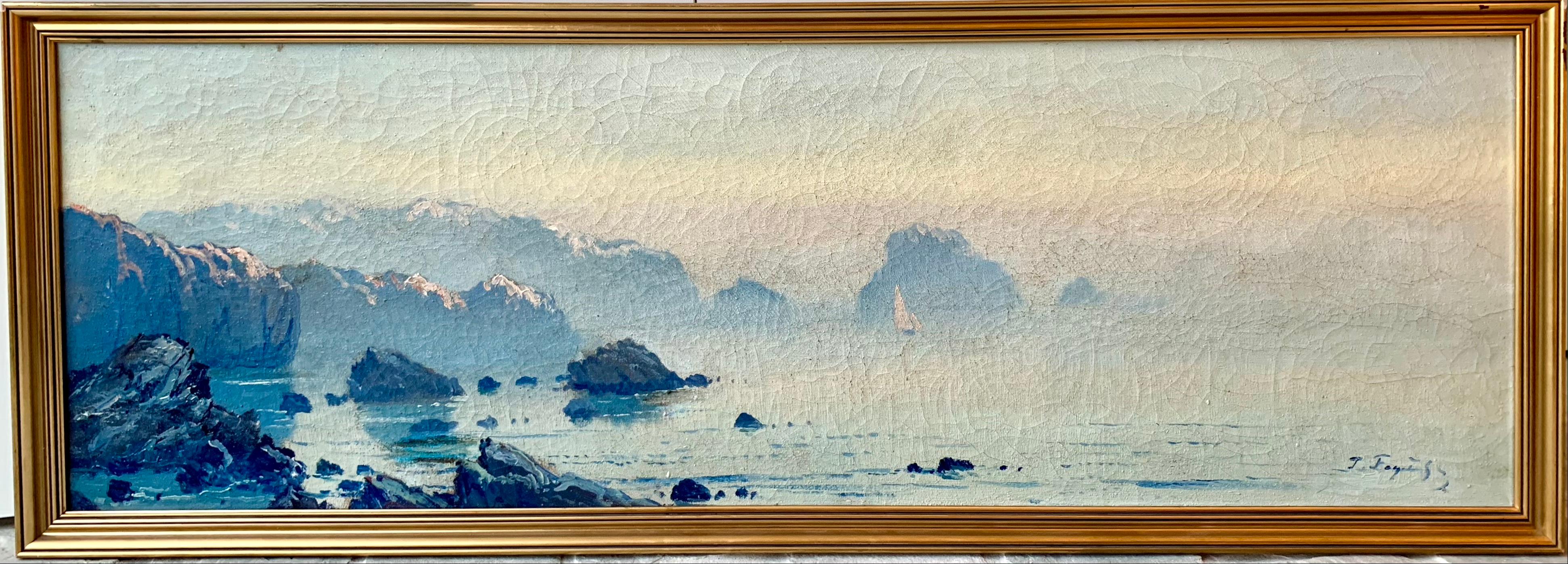 Pierre Faget-Germain Landscape Painting - Large French Impressionist Seascape - Shore Sea Mediterranean 