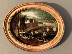 17th century Italian Exotic Harbor View Old Master Painting