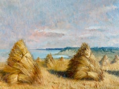 Large 19th century French impressionist painting - Hay Harvest - Female Artist