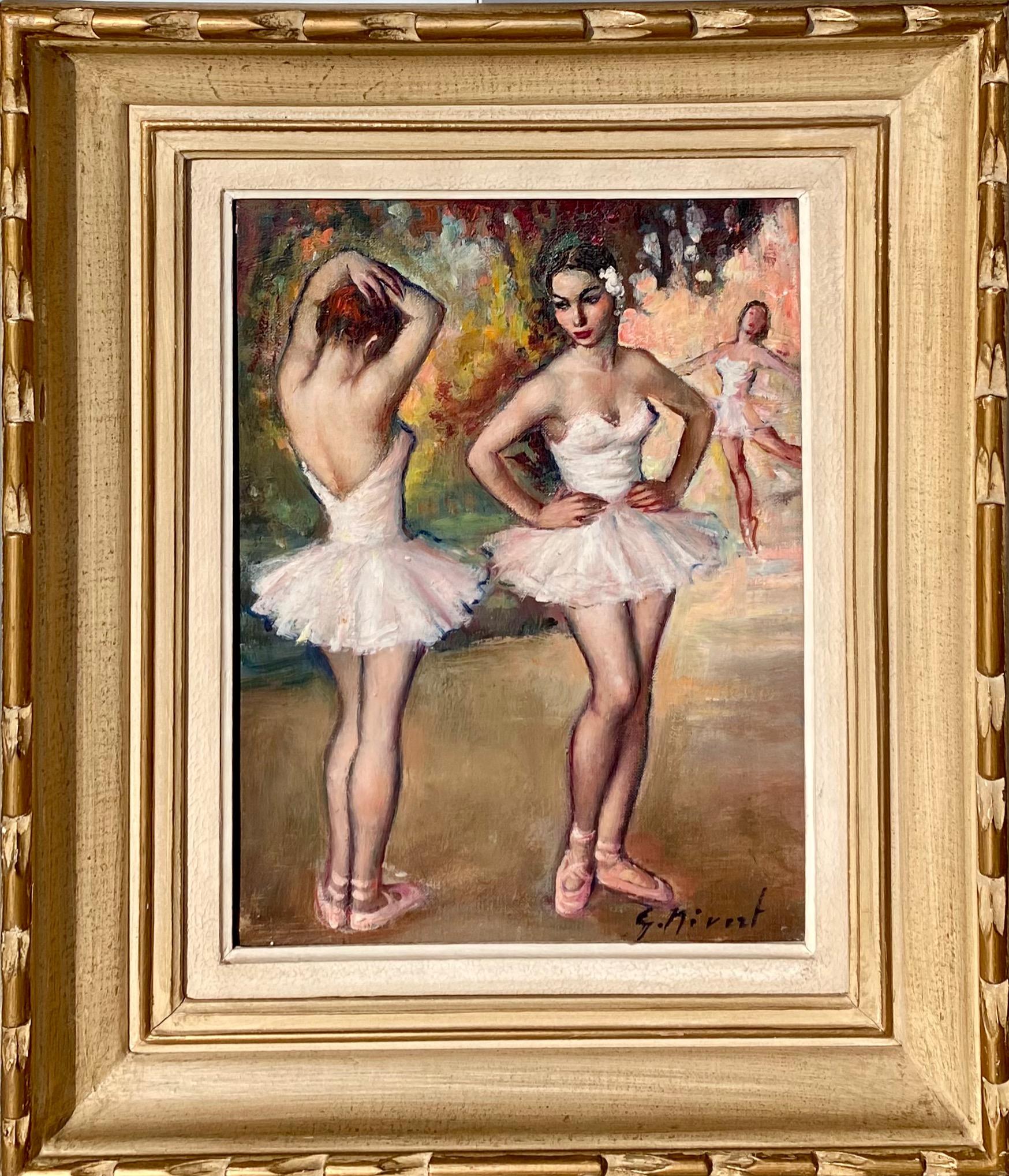 Georgette Nivert Figurative Painting - 19th century French painting Les Ballerines - Female artist Degas Dancers Dance