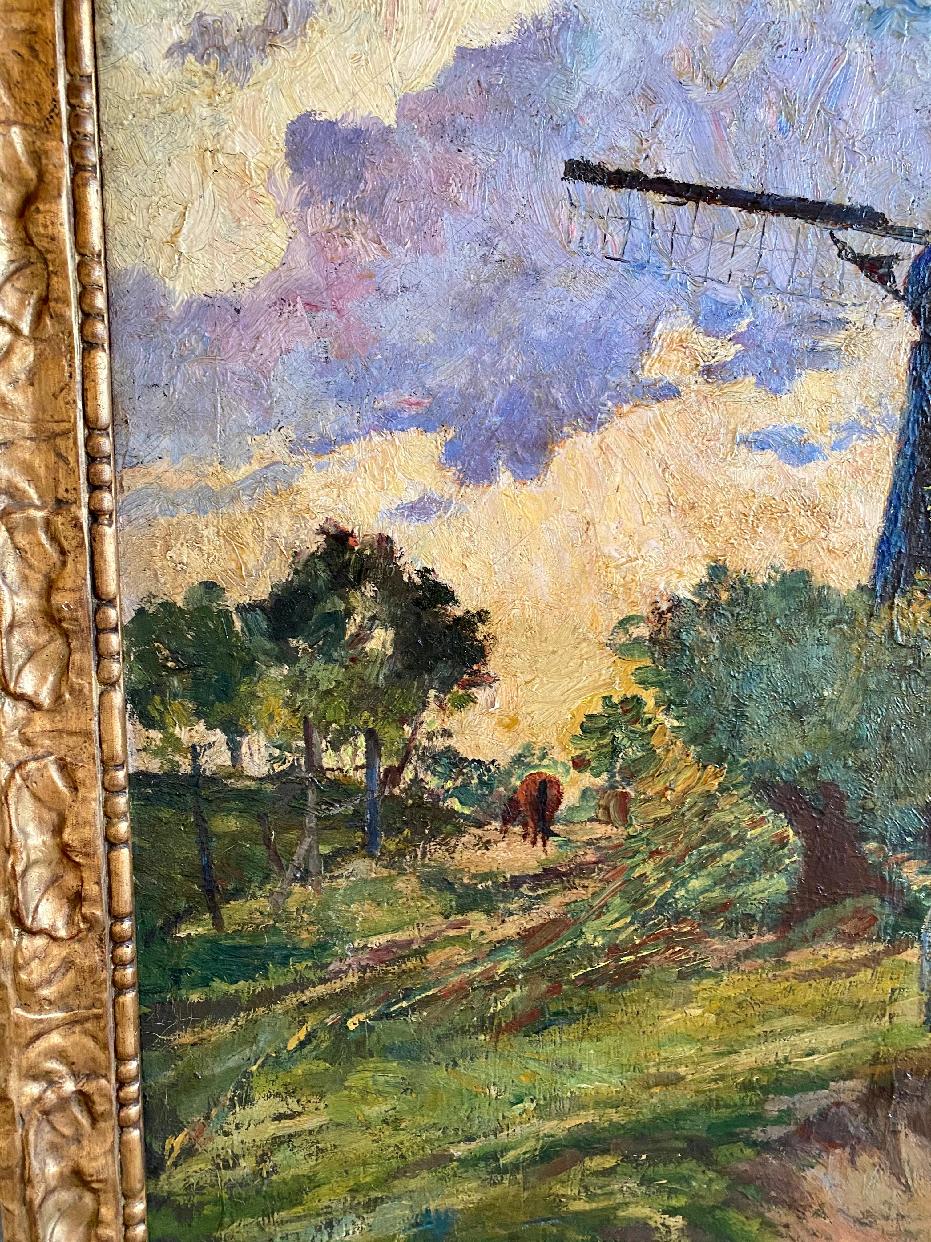 Huge 19th cen French impressionist painting - Summer in the Country - Figurative - Brown Landscape Painting by Unknown