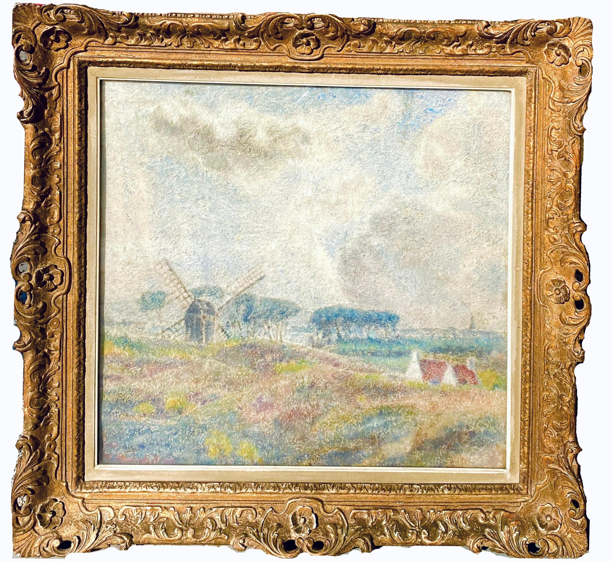 Pierre Van Humbeeck Landscape Painting - Impressionist painting "Paysage au Moulin" - Landscape Mill 