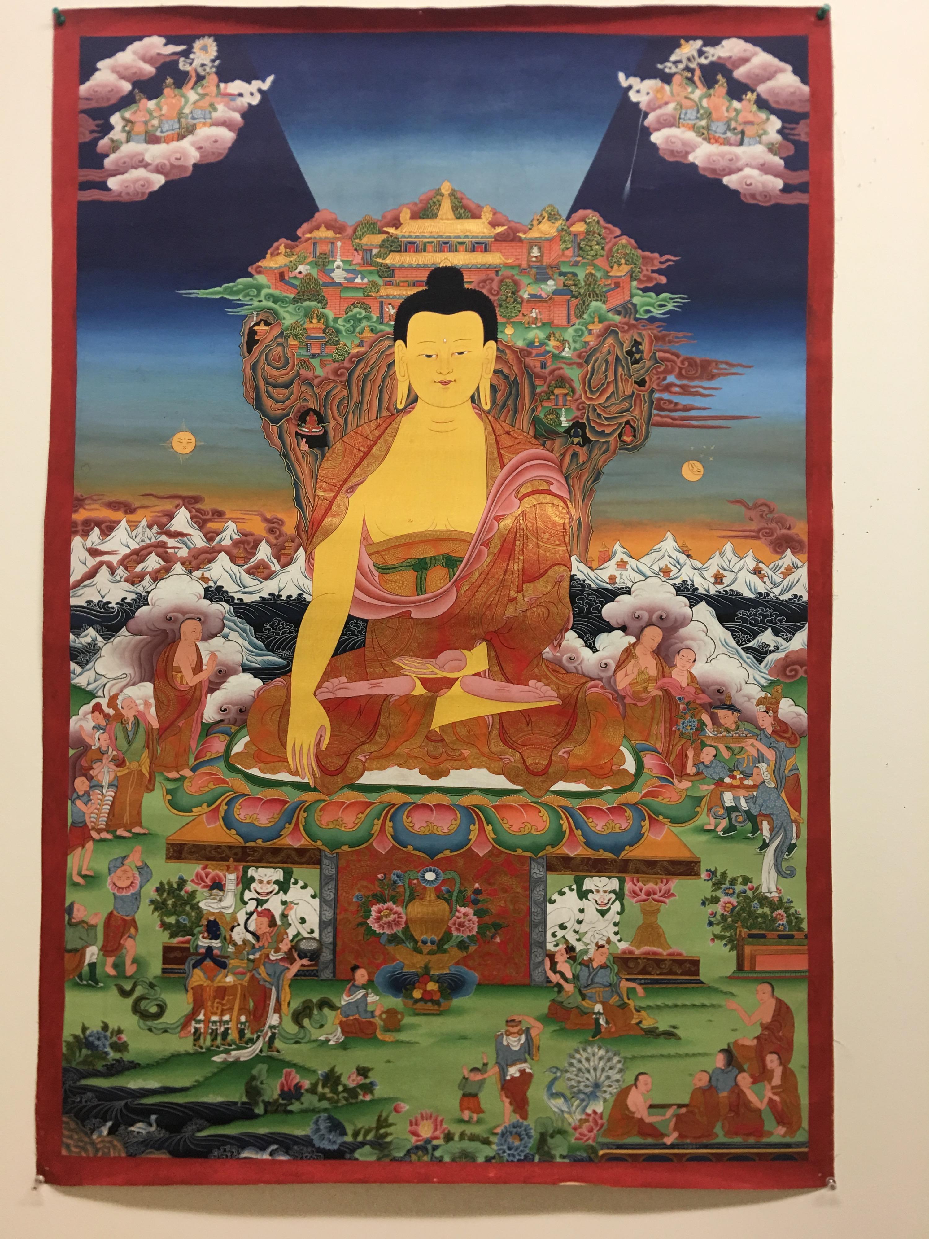 Peinture de Bouddha Shakya Muni Thangka avec or réel 24 carats