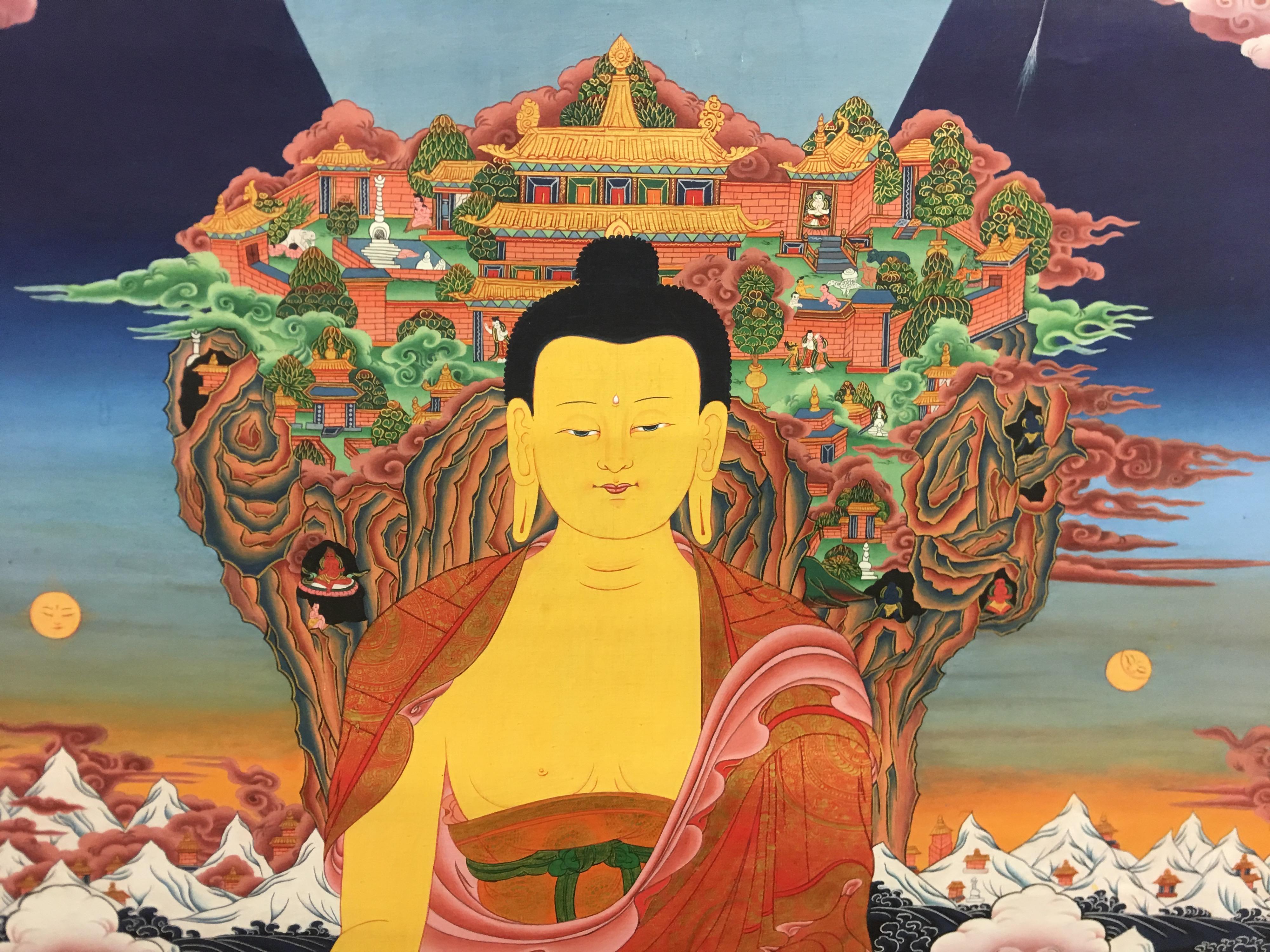Peinture de Bouddha Shakya Muni Thangka avec or réel 24 carats - Autres styles artistiques Art par Unknown