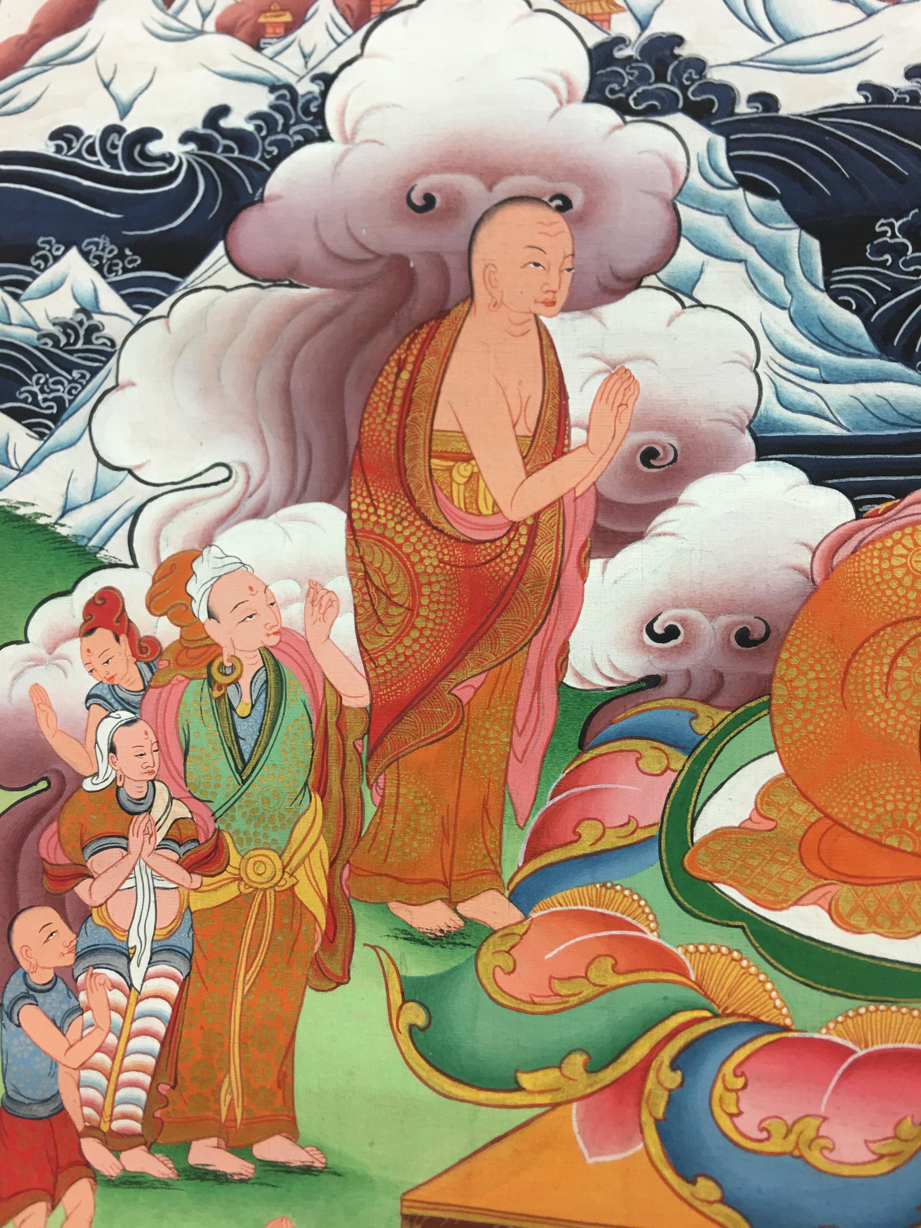 Shakya Muni Buddha Thangka Painting with 24K Real Gold For Sale 2