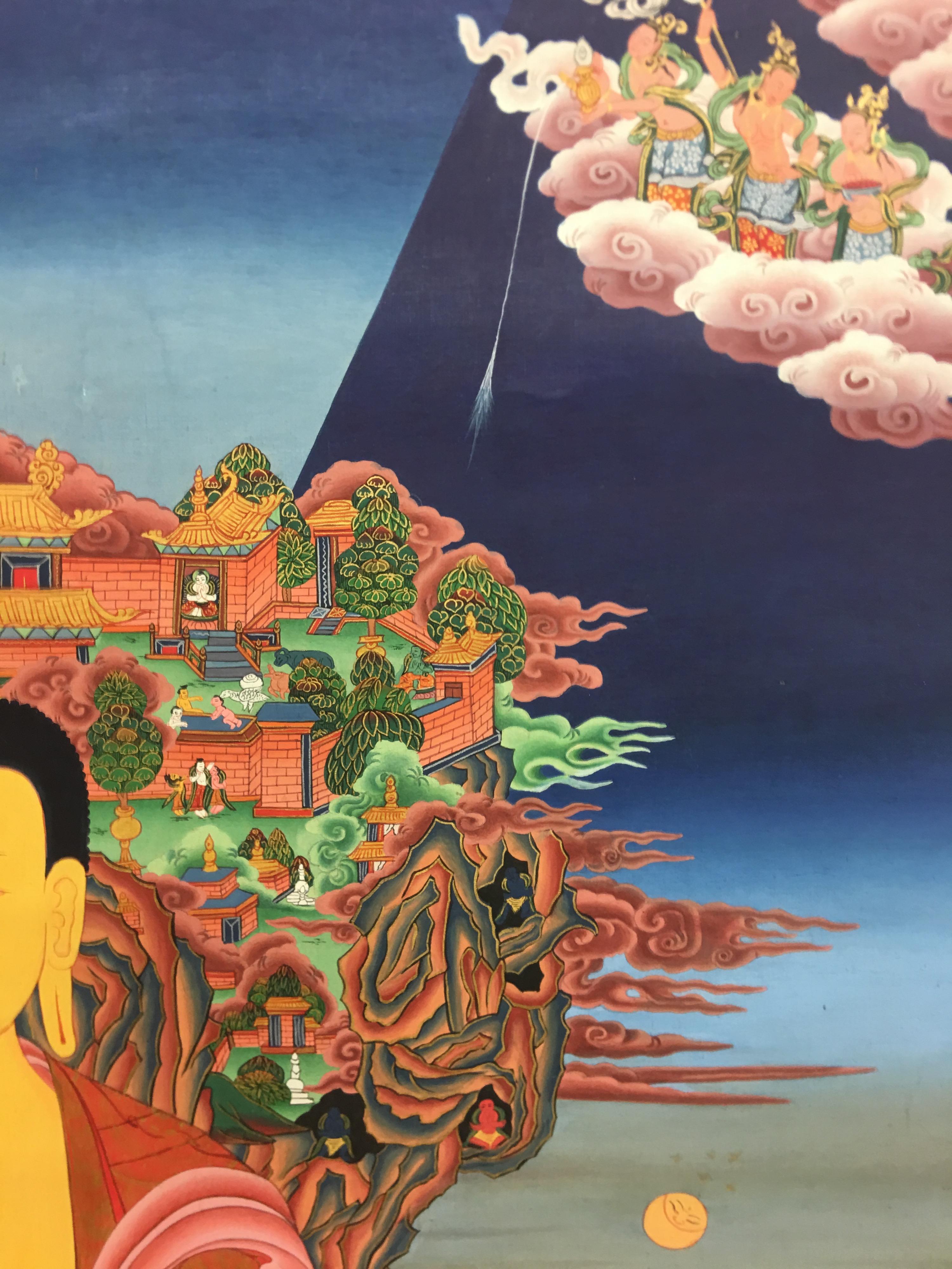 Peinture de Bouddha Shakya Muni Thangka avec or réel 24 carats en vente 7