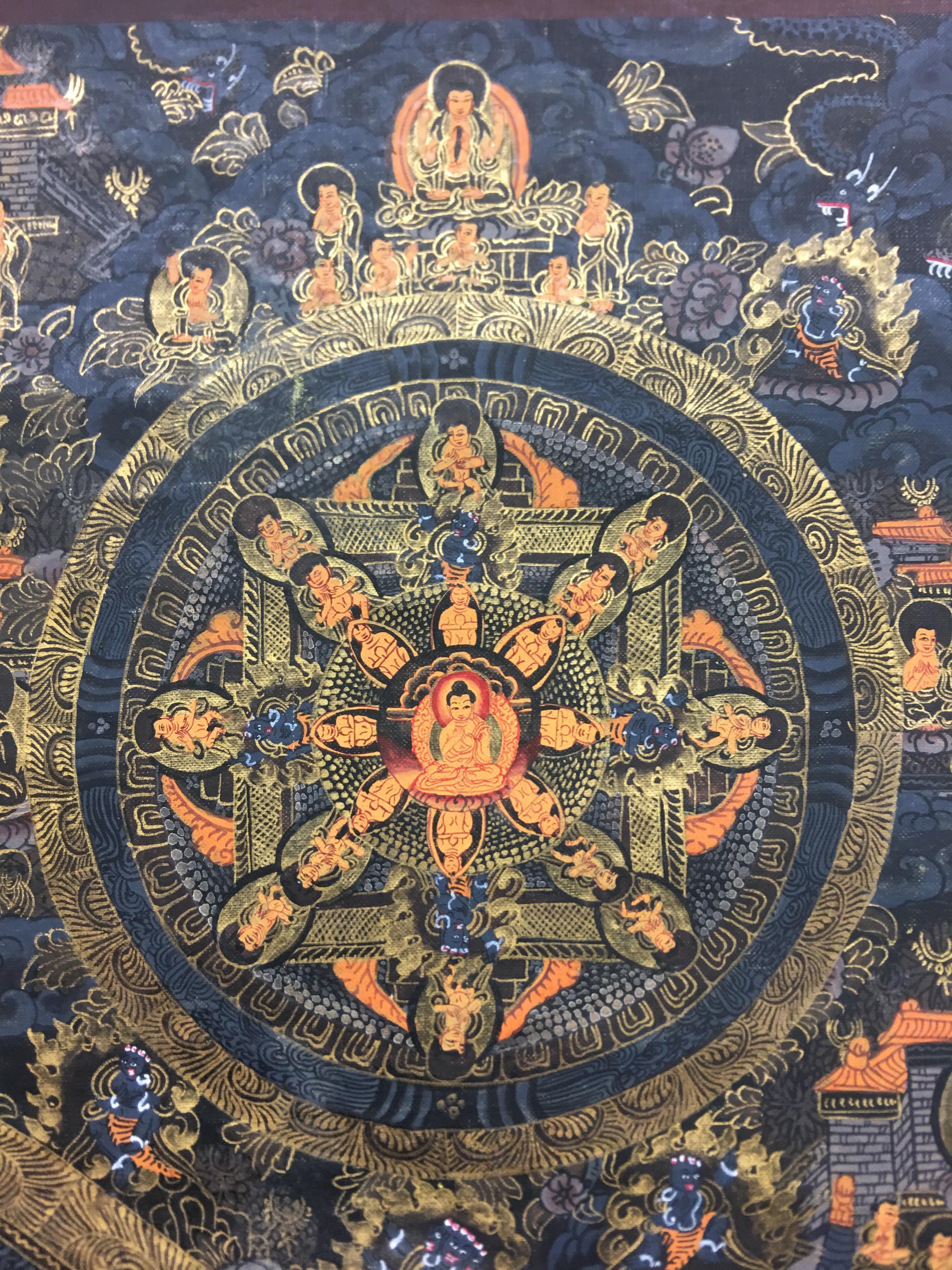 Thangka sur toile du 19ème siècle à dix Mandala peints en or 24 carats  en vente 1