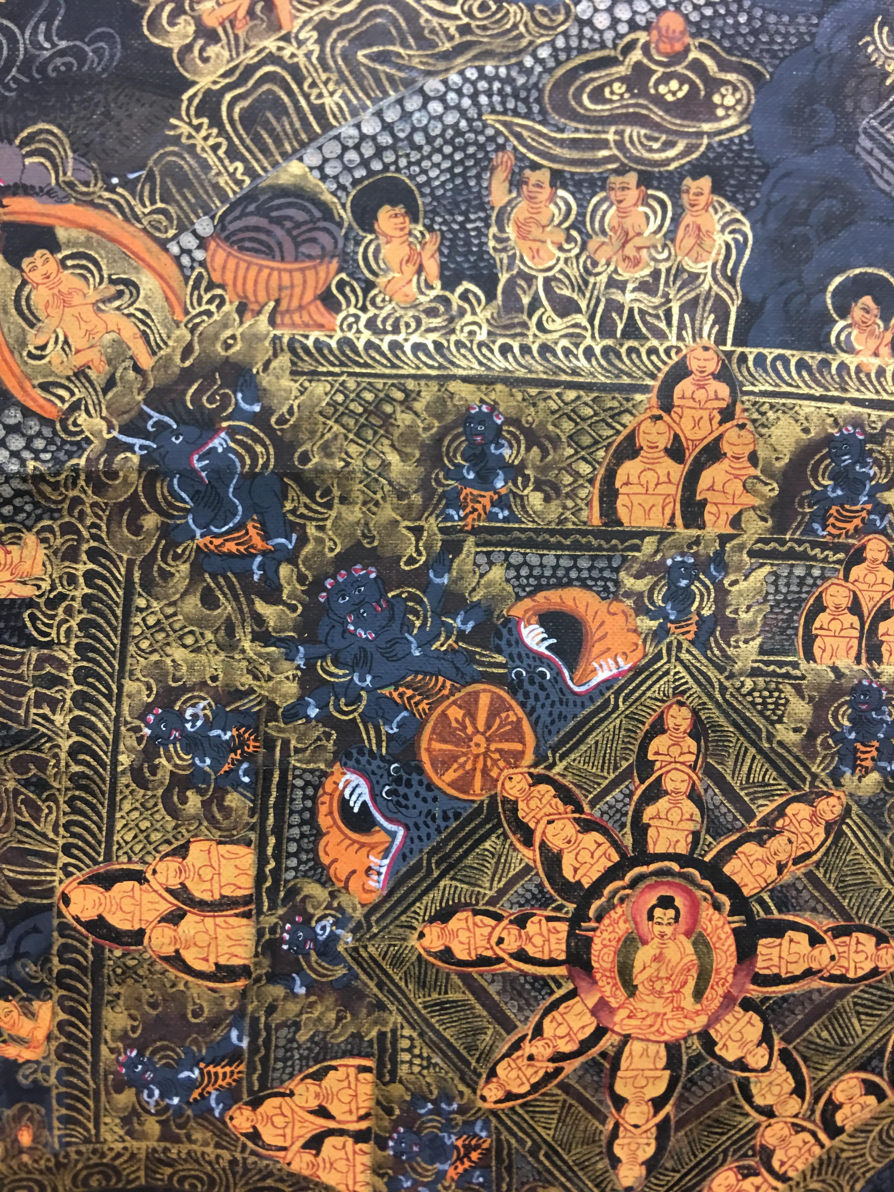 Thangka sur toile du 19ème siècle à dix Mandala peints en or 24 carats  en vente 3