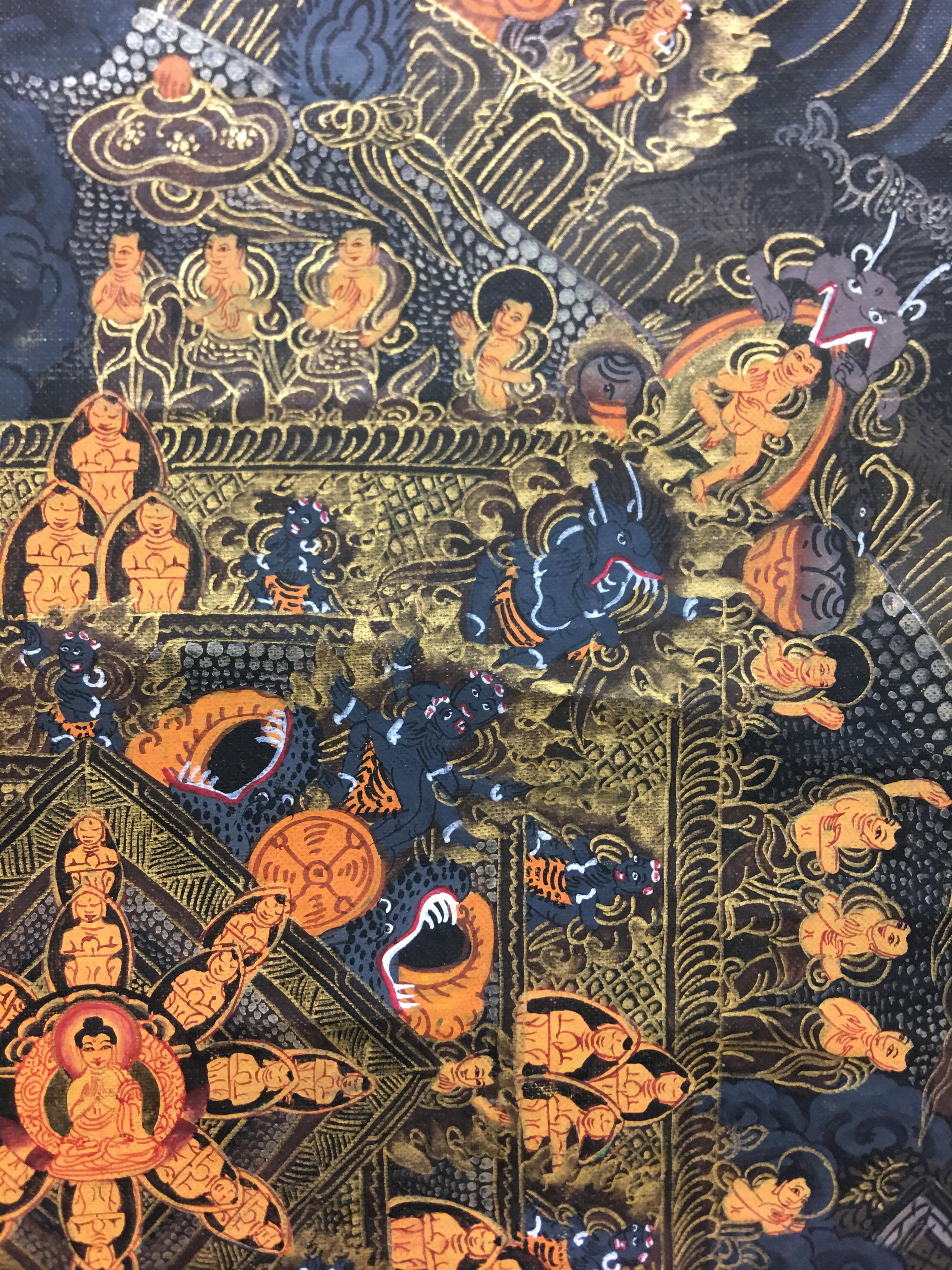 Thangka sur toile du 19ème siècle à dix Mandala peints en or 24 carats  en vente 4