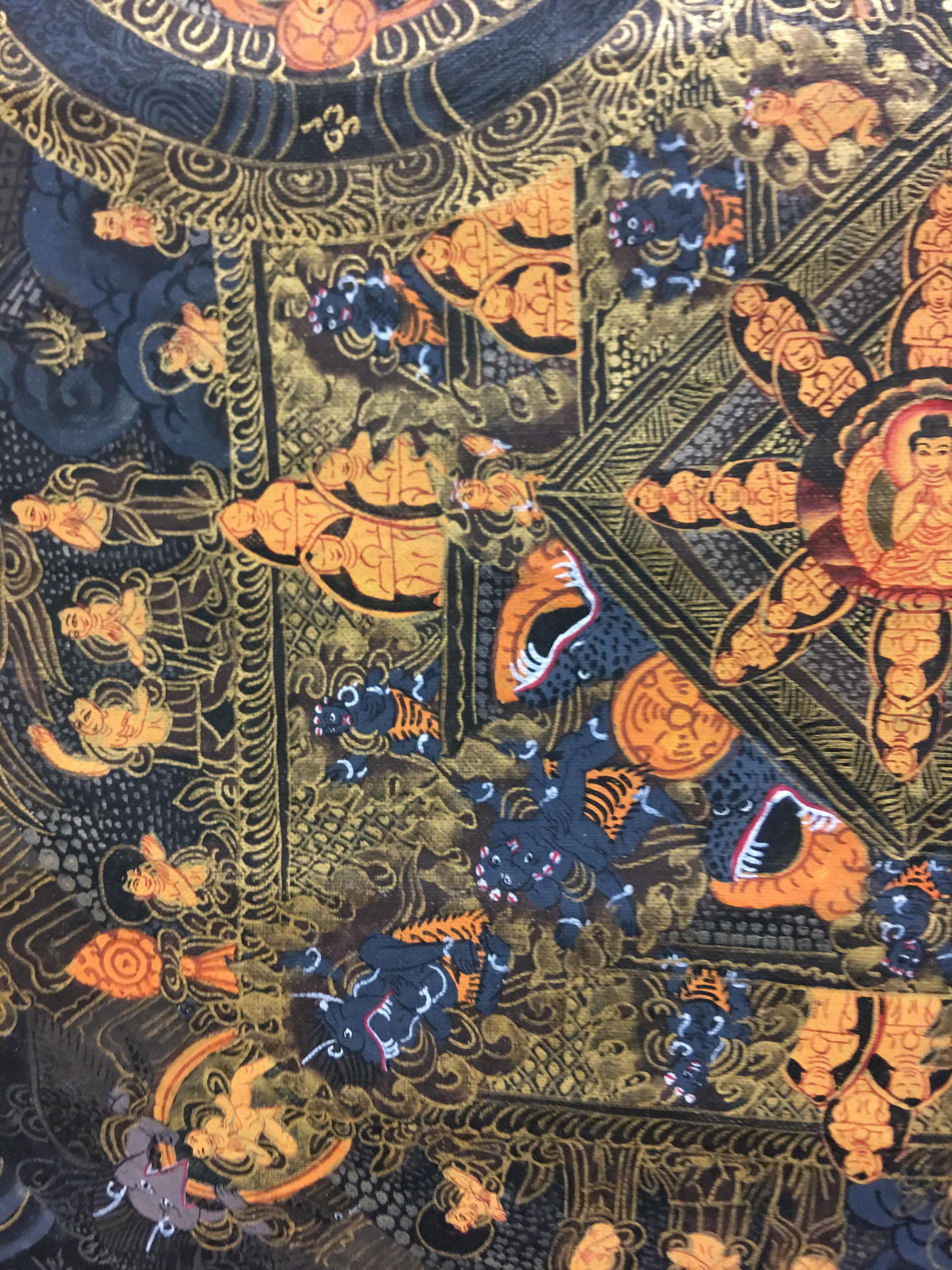 Thangka sur toile du 19ème siècle à dix Mandala peints en or 24 carats  en vente 6