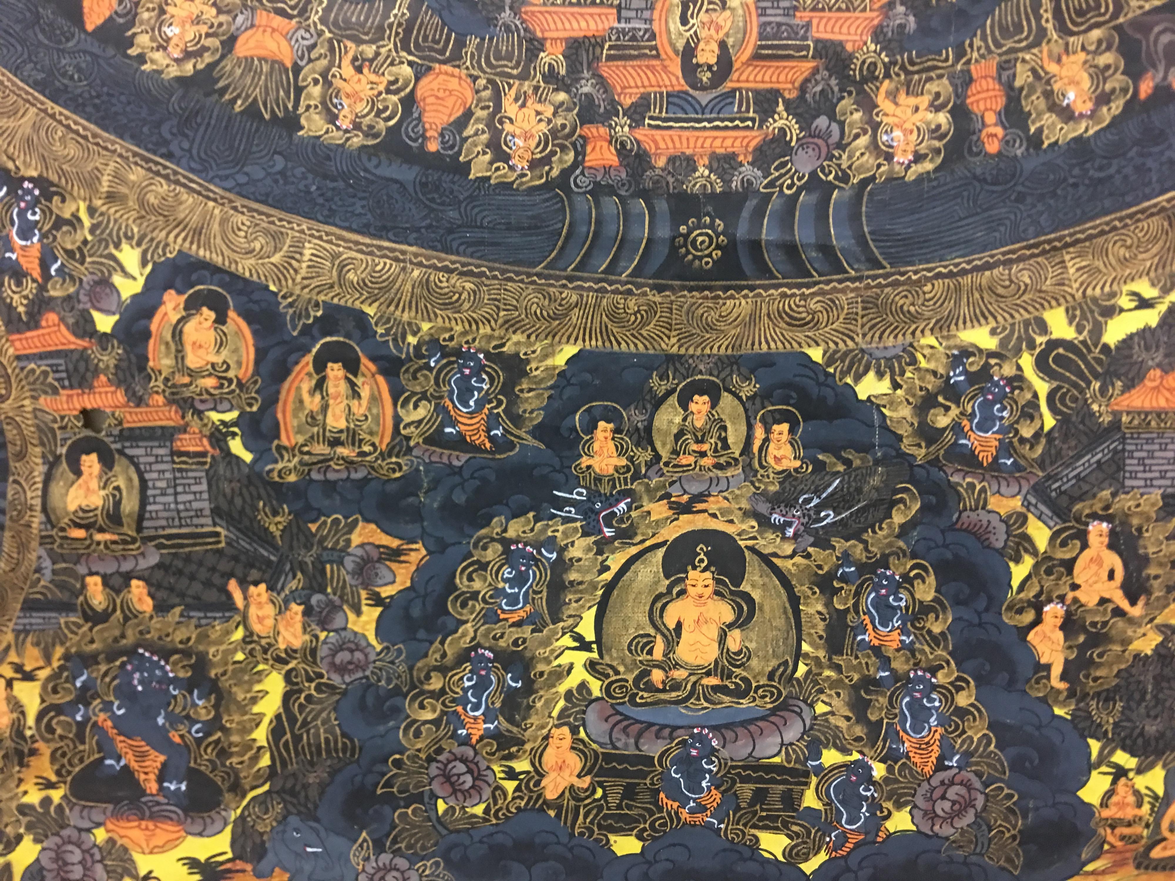 19th Century Ten Mandala 24 Carat Gold painted Thangka on canvas  For Sale 6