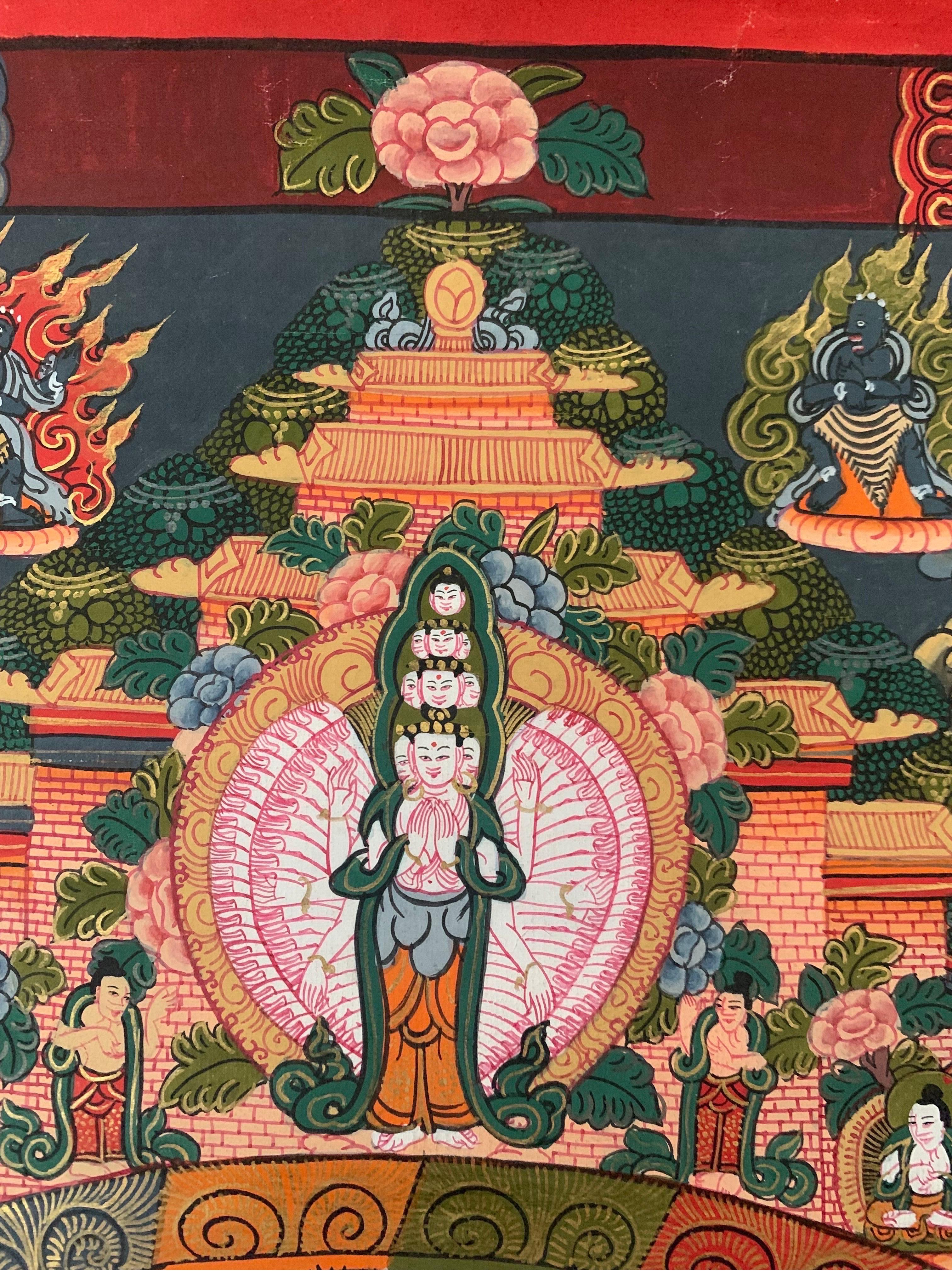 Unframed Hand Painted Mandala Thangka on Canvas with 24 Karat Gold For Sale 1