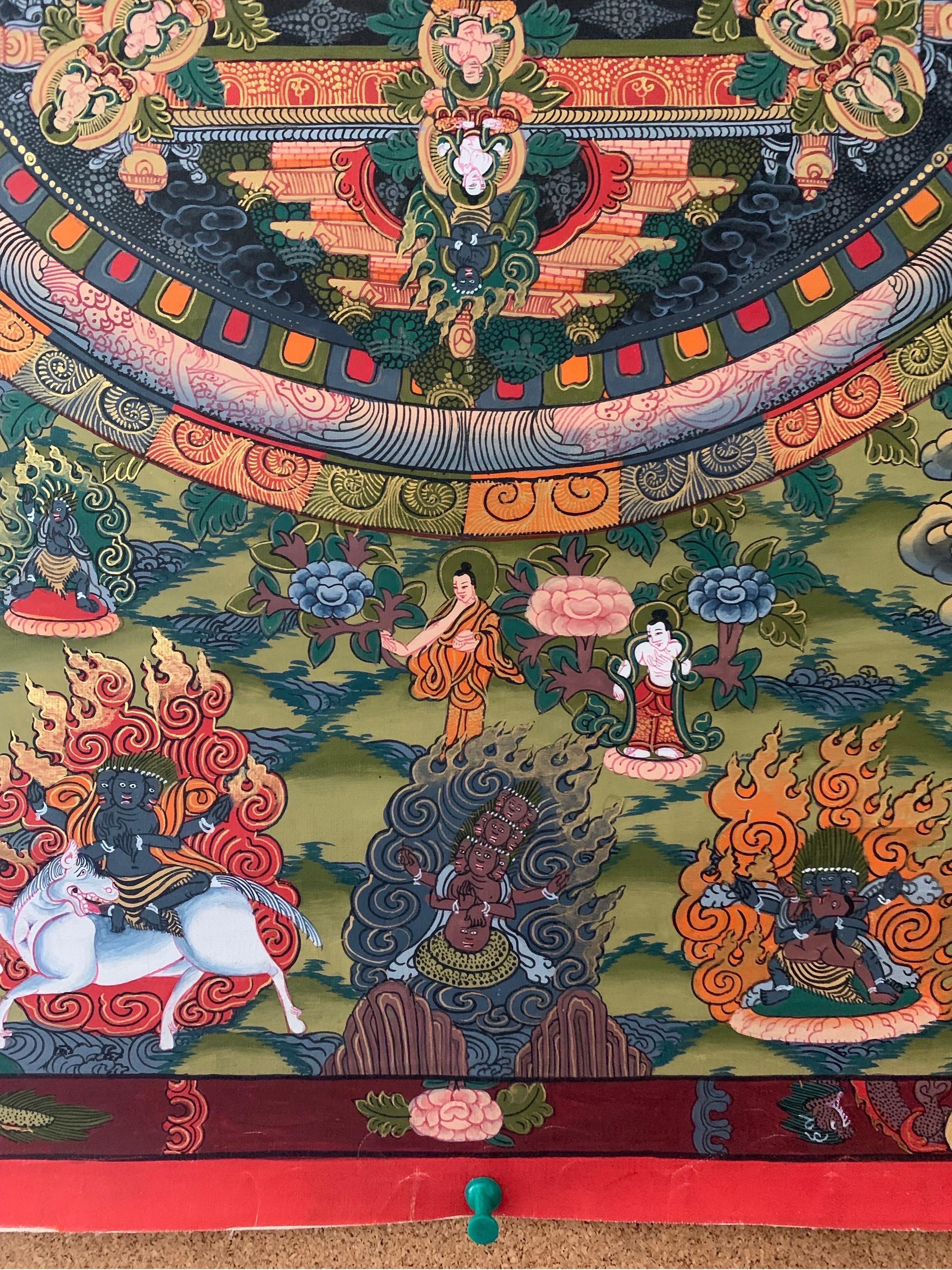 Unframed Hand Painted Mandala Thangka on Canvas with 24 Karat Gold For Sale 5