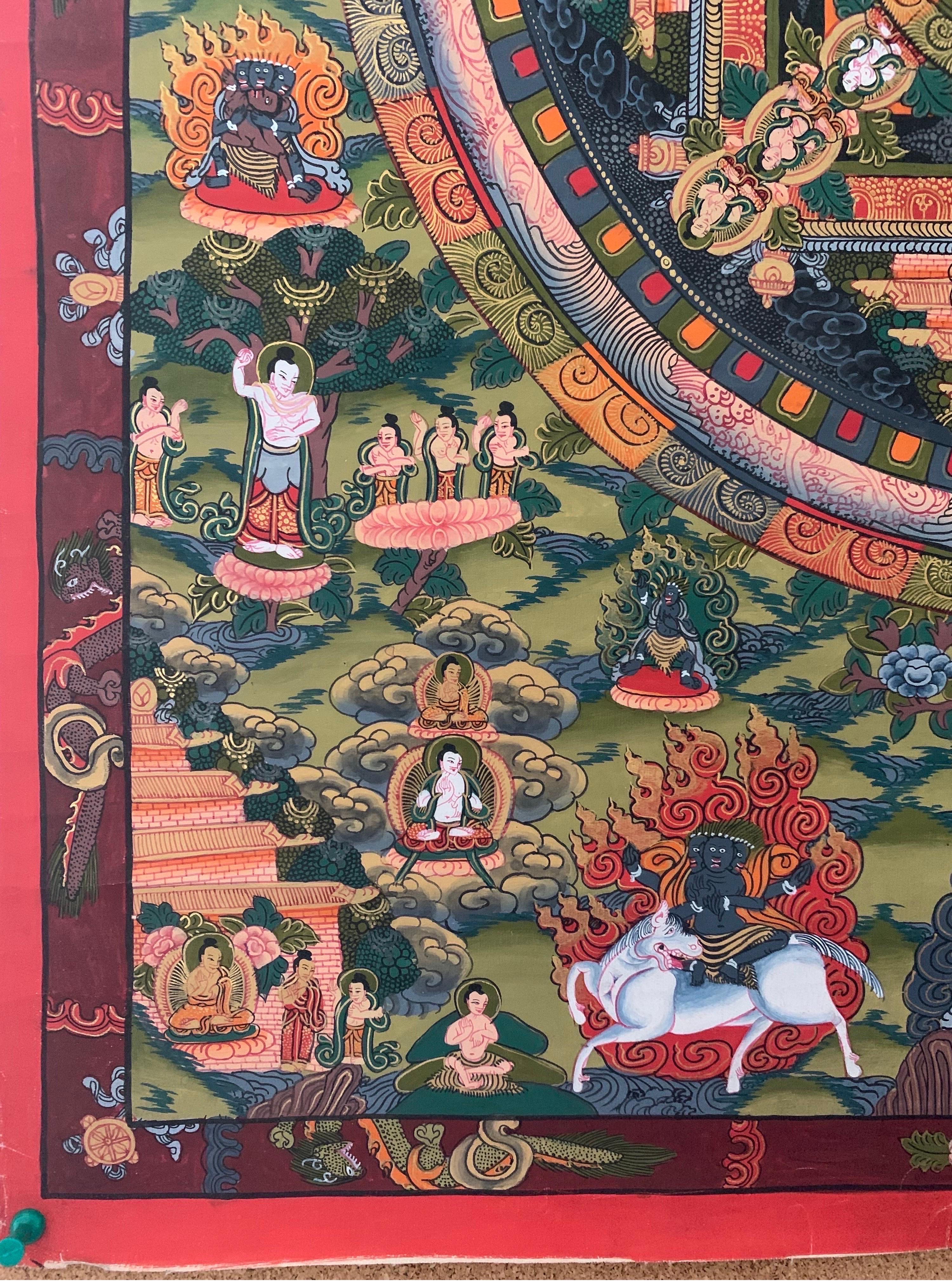 Unframed Hand Painted Mandala Thangka on Canvas with 24 Karat Gold For Sale 6