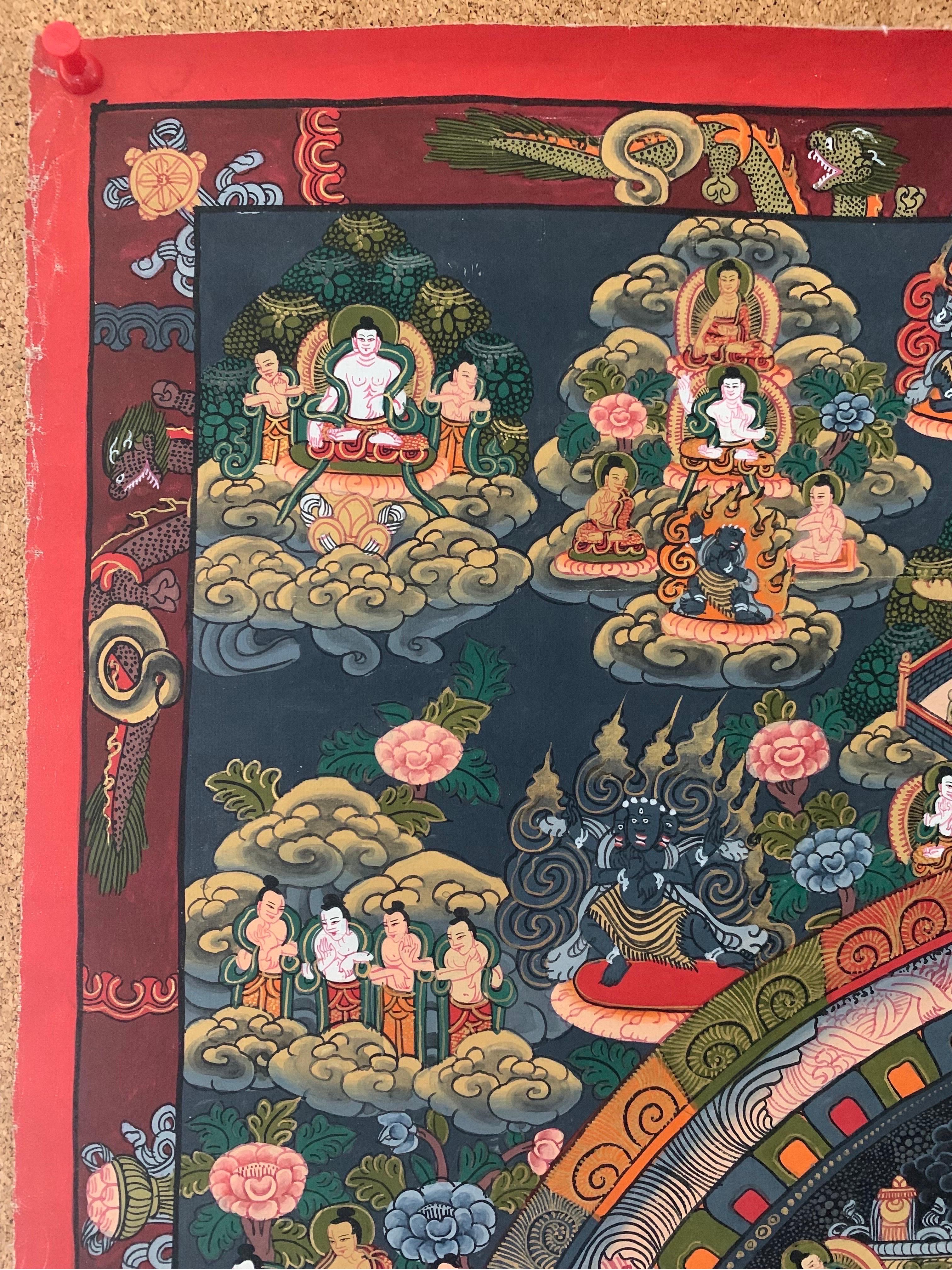 Unframed Hand Painted Mandala Thangka on Canvas with 24 Karat Gold For Sale 8