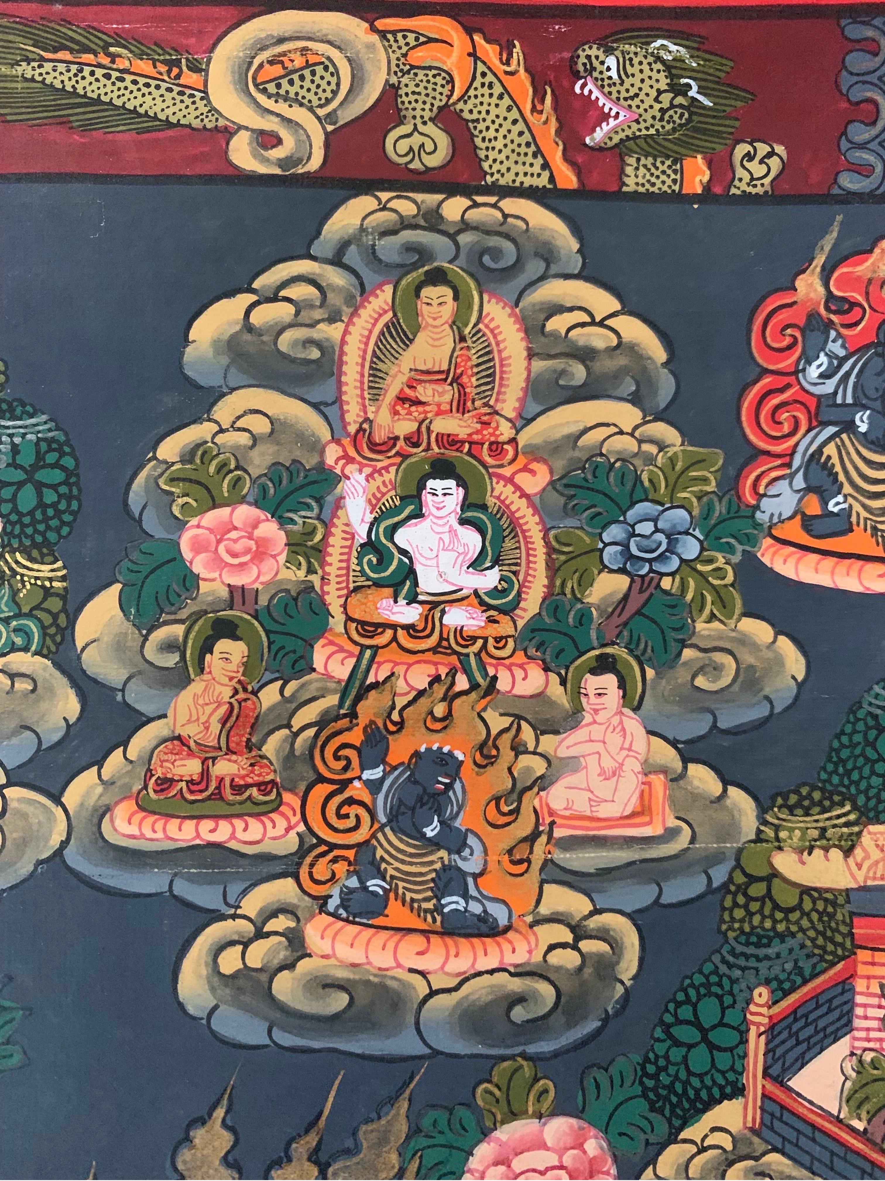 Unframed Hand Painted Mandala Thangka on Canvas with 24 Karat Gold For Sale 9
