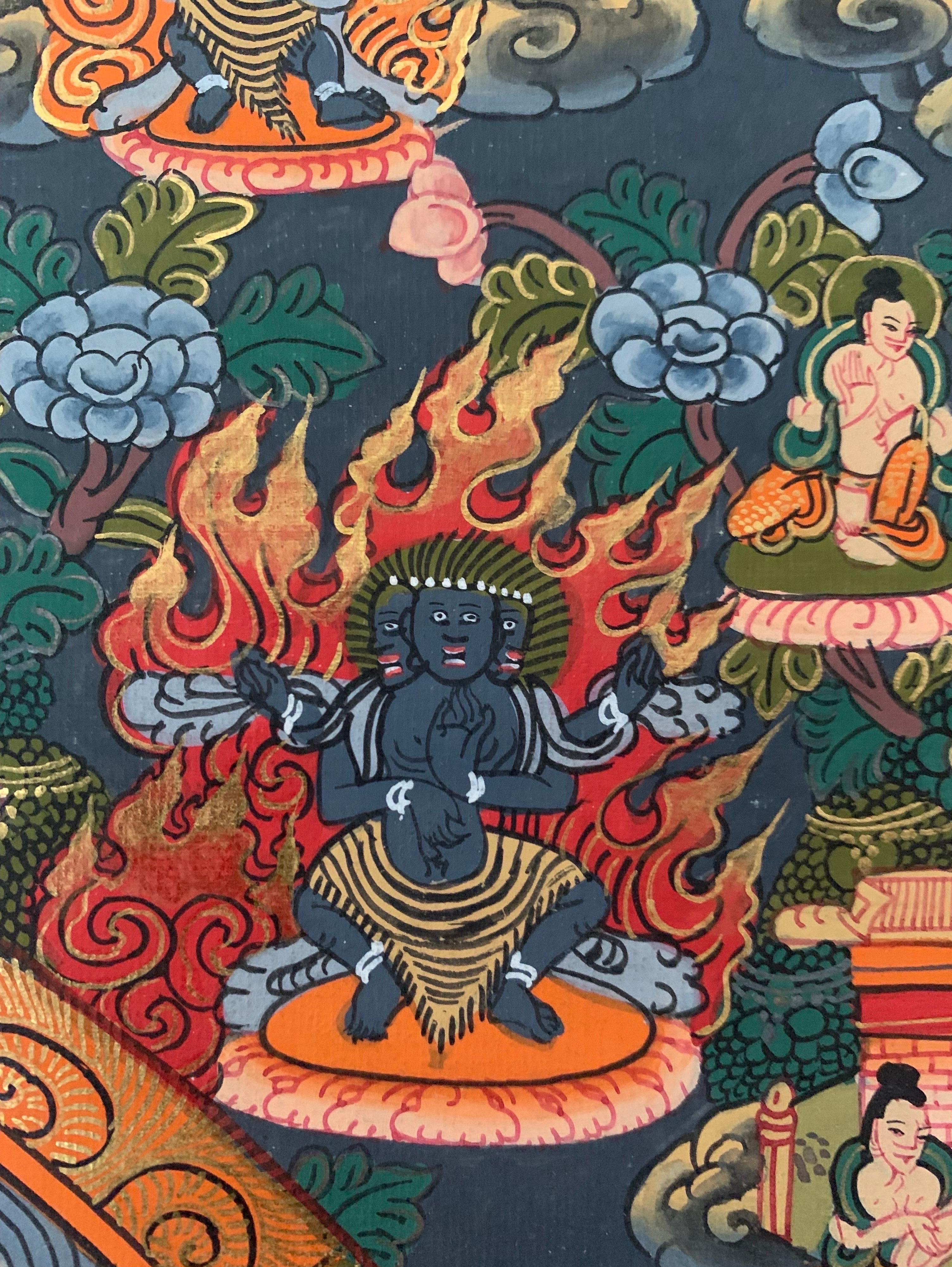 Unframed Hand Painted Mandala Thangka on Canvas with 24 Karat Gold For Sale 10