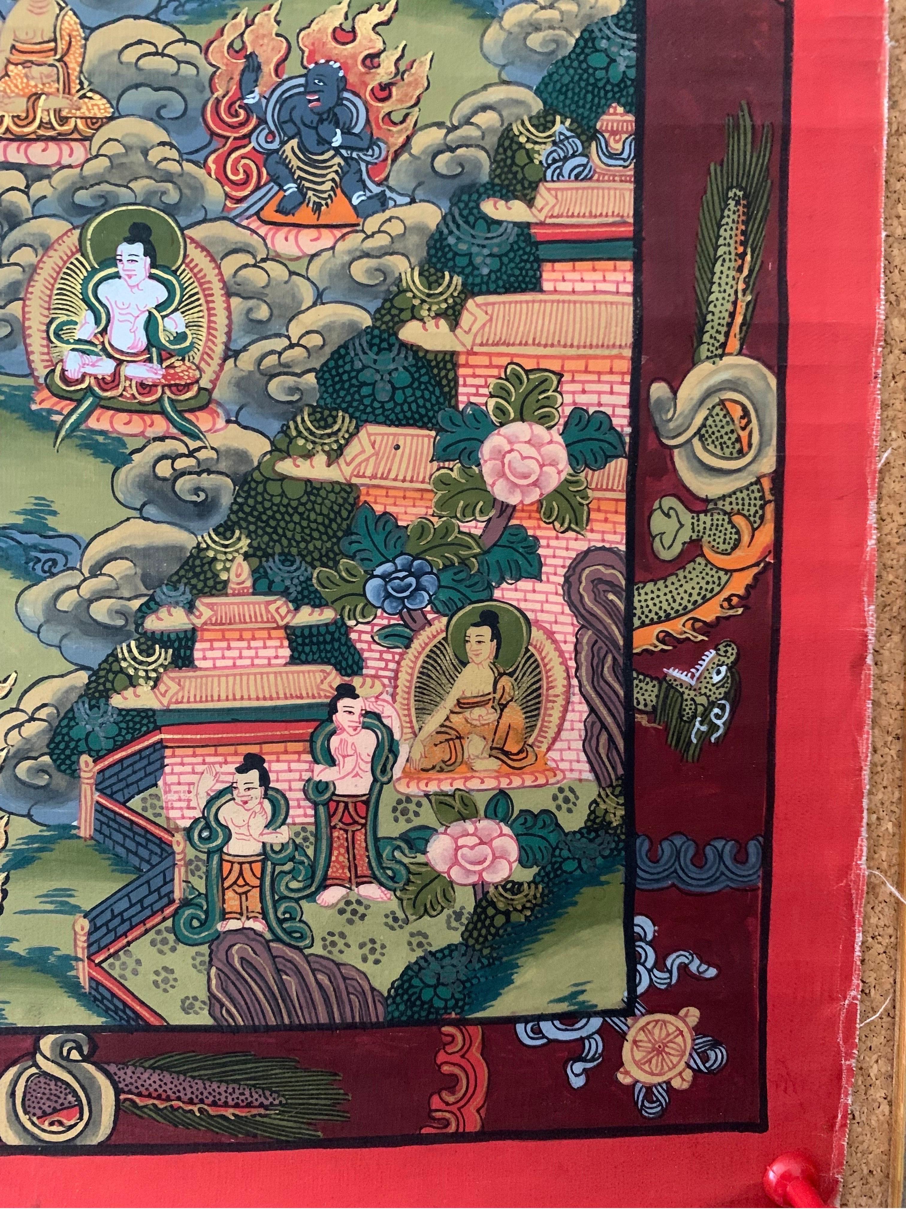 Unframed Hand Painted Mandala Thangka on Canvas with 24 Karat Gold For Sale 11