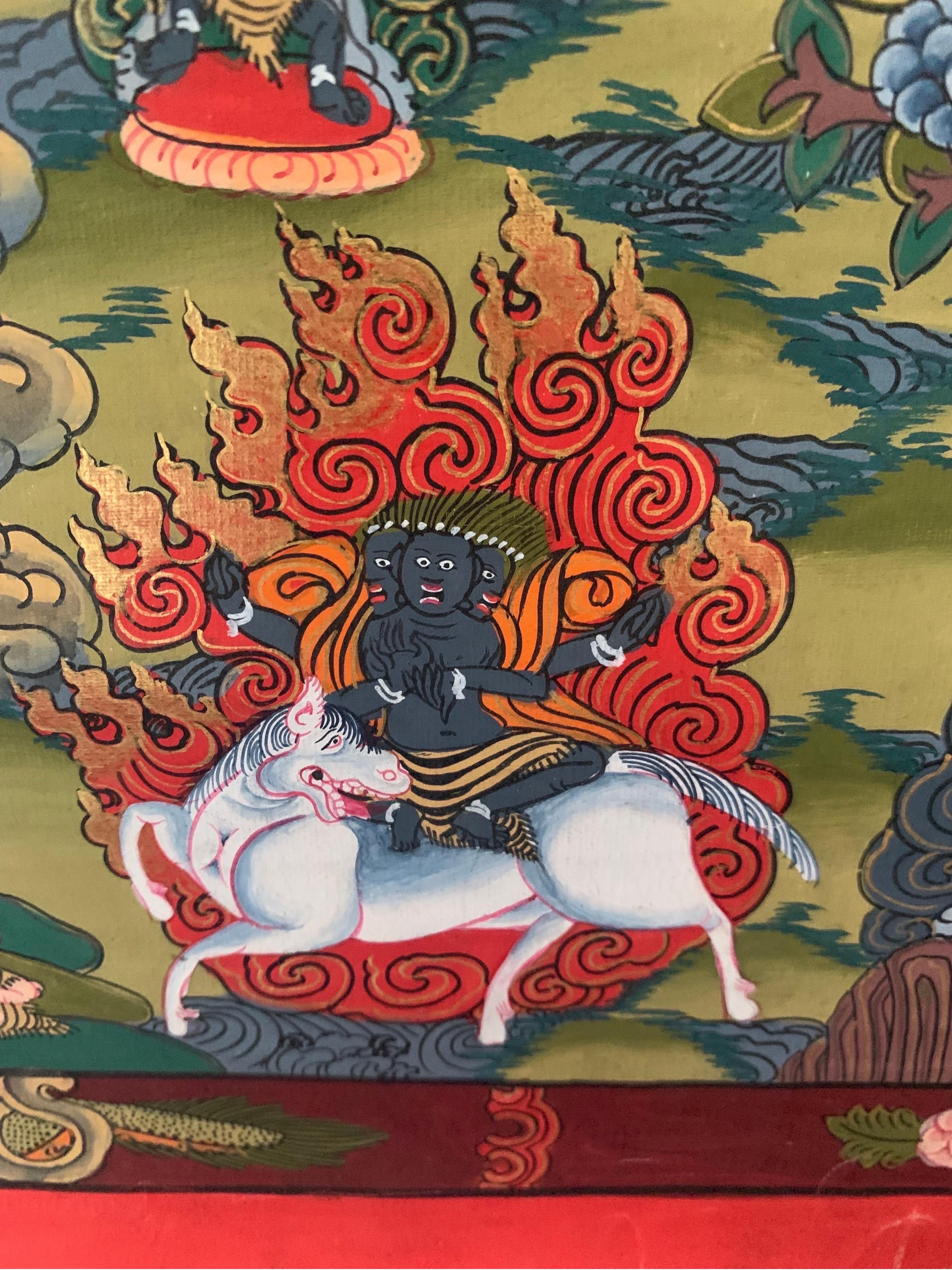 Unframed Hand Painted Mandala Thangka on Canvas with 24 Karat Gold For Sale 12