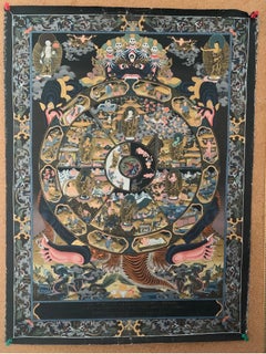 Unframed Hand Painted Wheel of Life Thangka on Canvas with 24K Gold