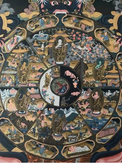 Unframed Hand Painted Wheel of Life Thangka on Canvas with 24K Gold