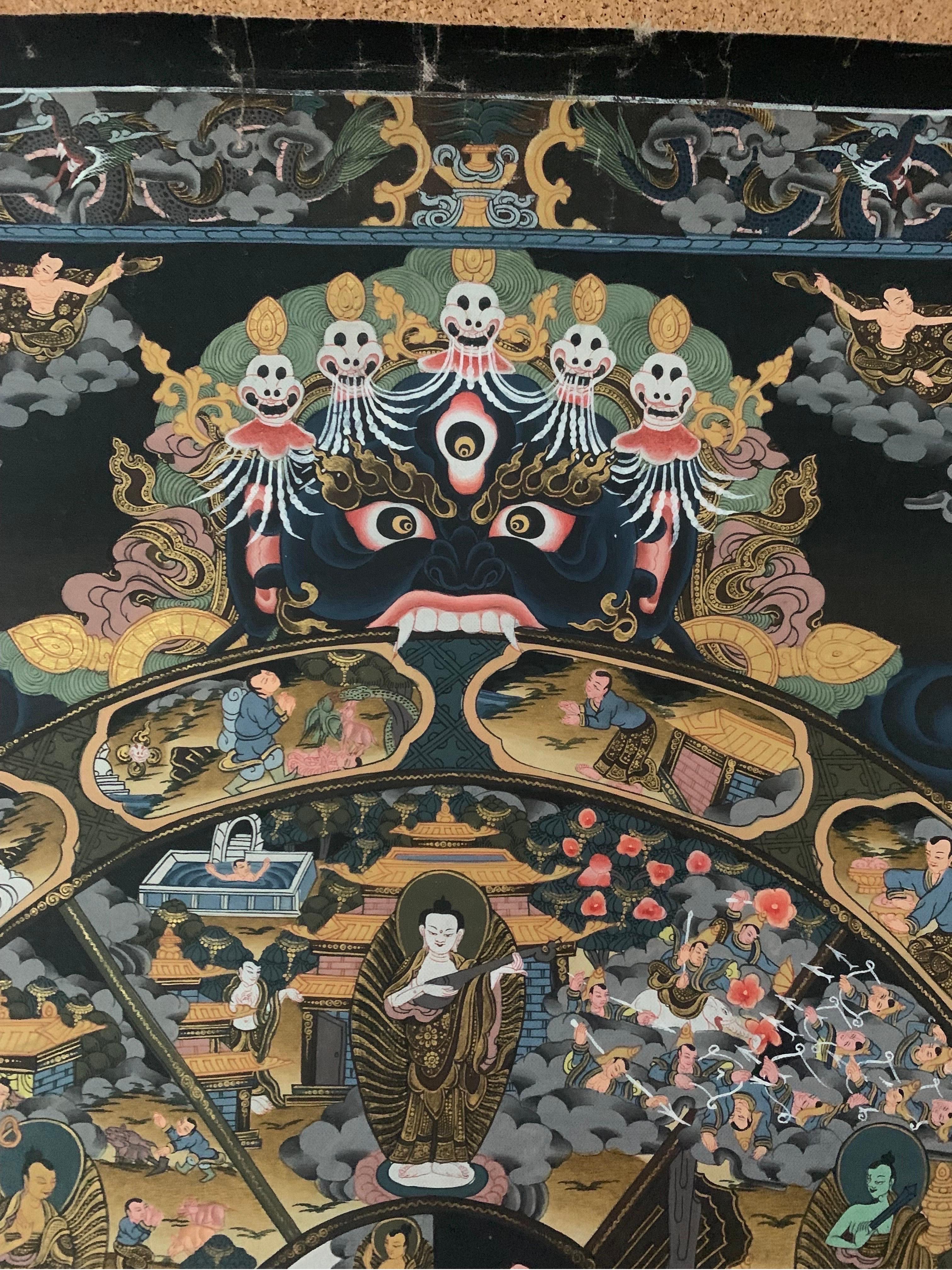 La peinture Thangka remonte au 7e siècle, après la diffusion du bouddhisme dans la région himalayenne (Népal, Bhoutan, Tibet et Inde du Nord). Dans le monde oriental, le thangka est considéré comme une partie de l'Abhi-Dharma, qui signifie 