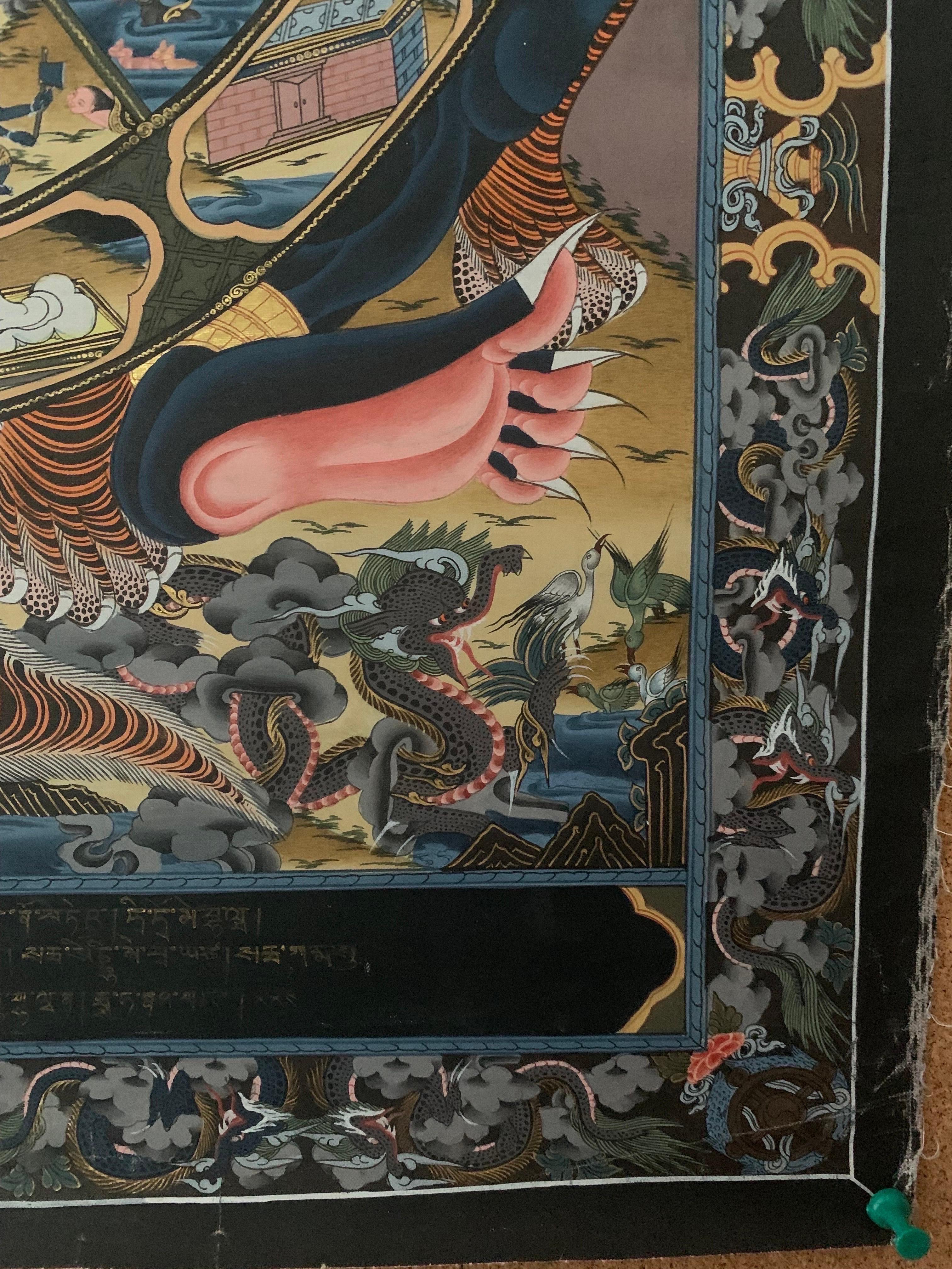 Thangka de la roue de la vie peint à la main et non encadré sur toile avec de l'or 24K en vente 3